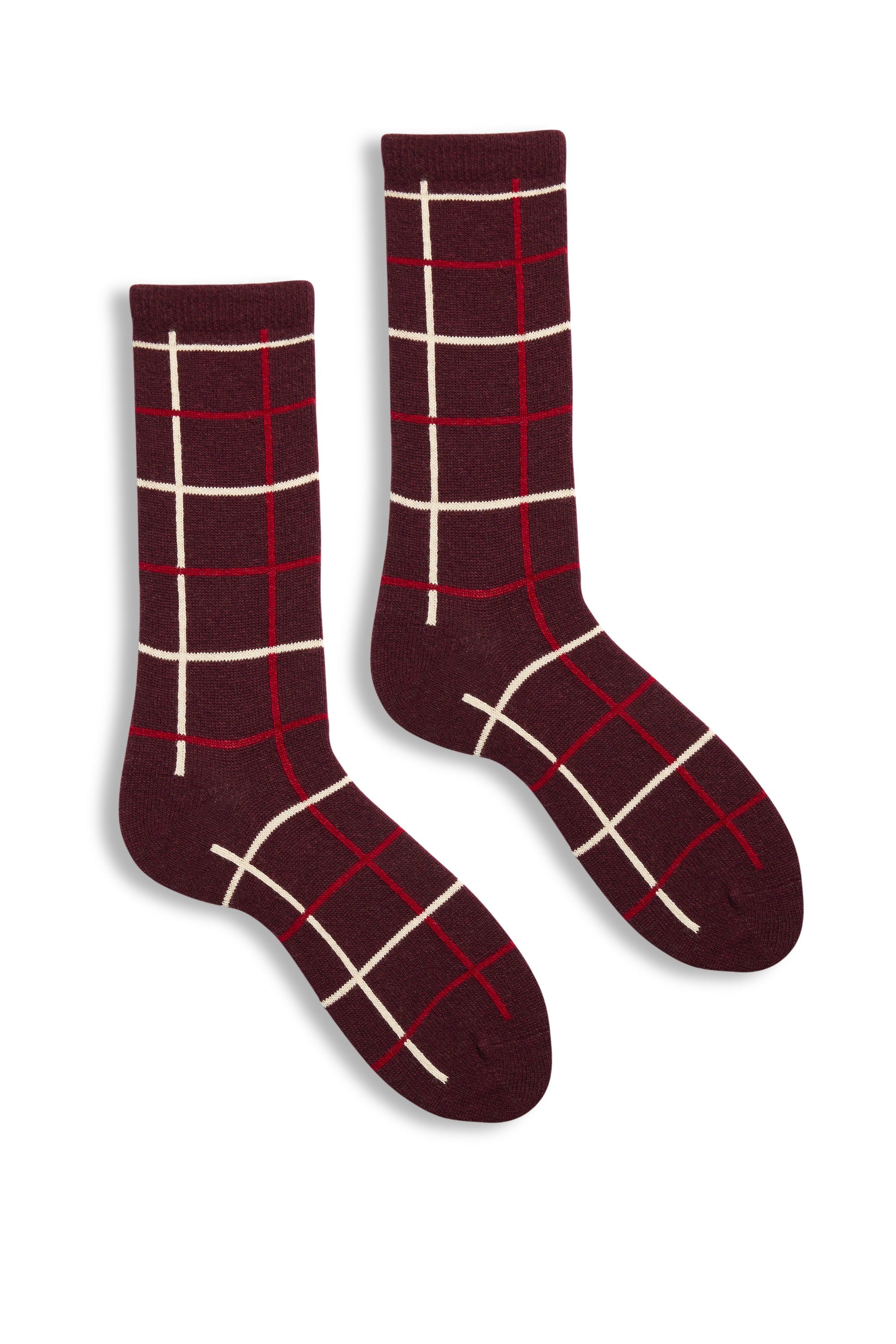 lisa b. wool cashmere women socks | windowpane crew in burgundy