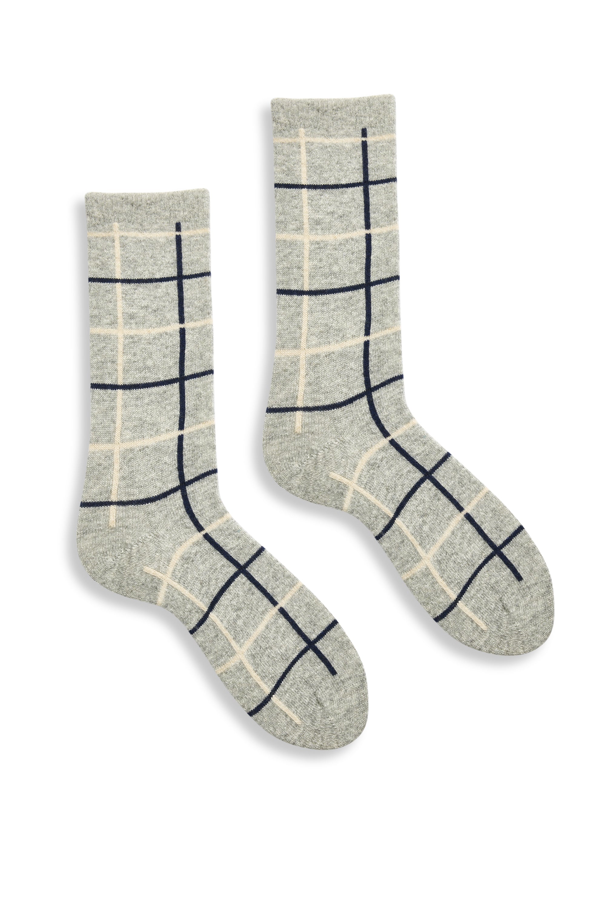 lisa b. wool cashmere women socks | windowpane crew in lt grey heather