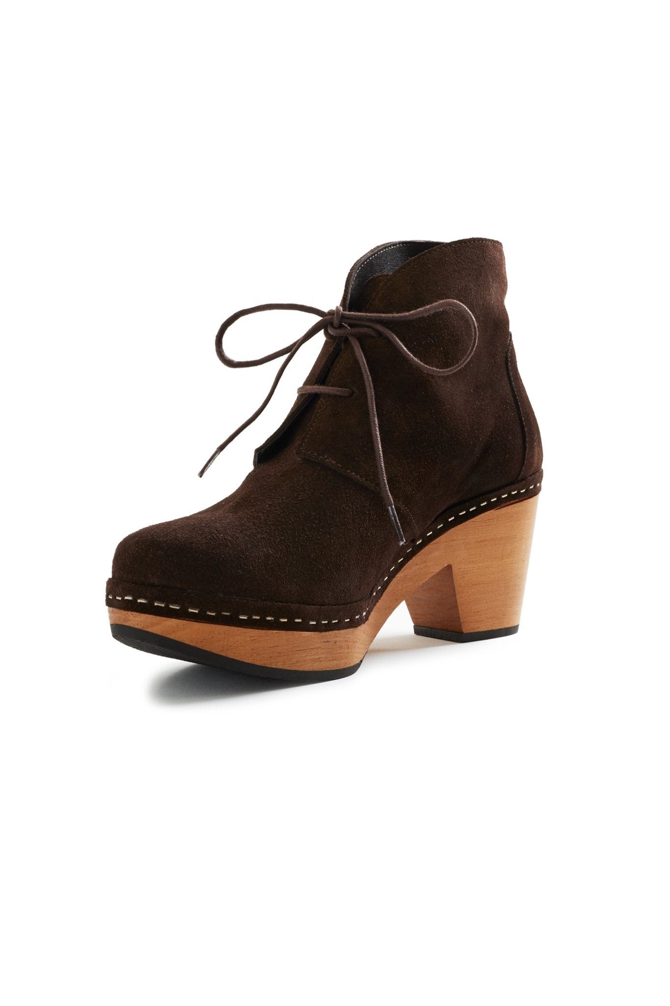 smooth toe suede bootie clogs in dark brown Clogs lisa b. 