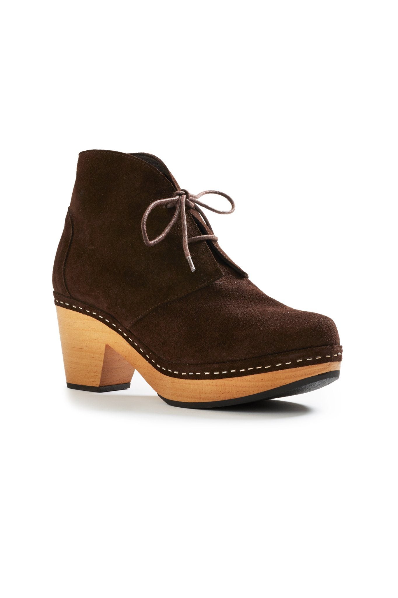 smooth toe suede bootie clogs in dark brown Clogs lisa b. 