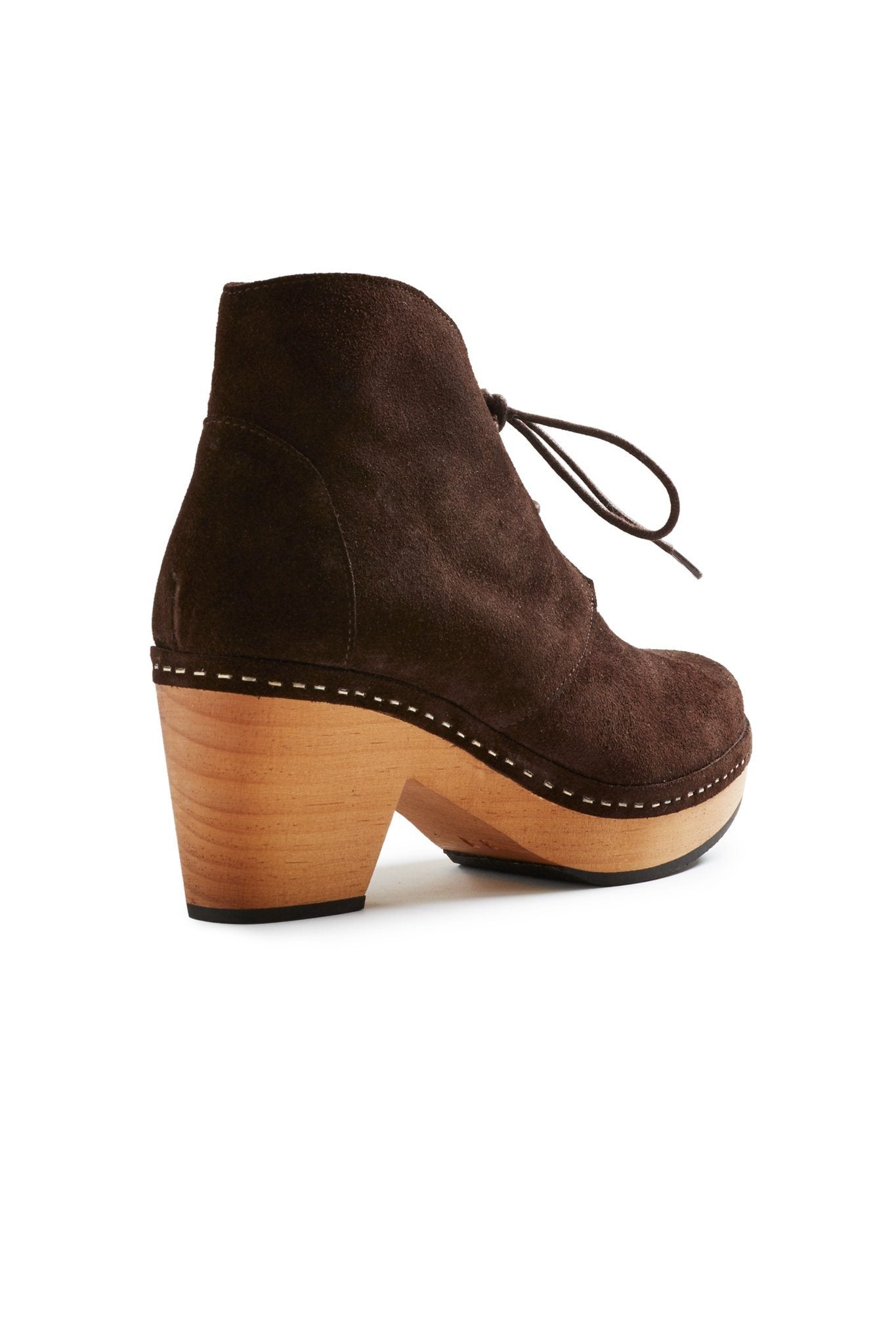 smooth toe suede bootie clogs in dark brown Clogs lisa b. 