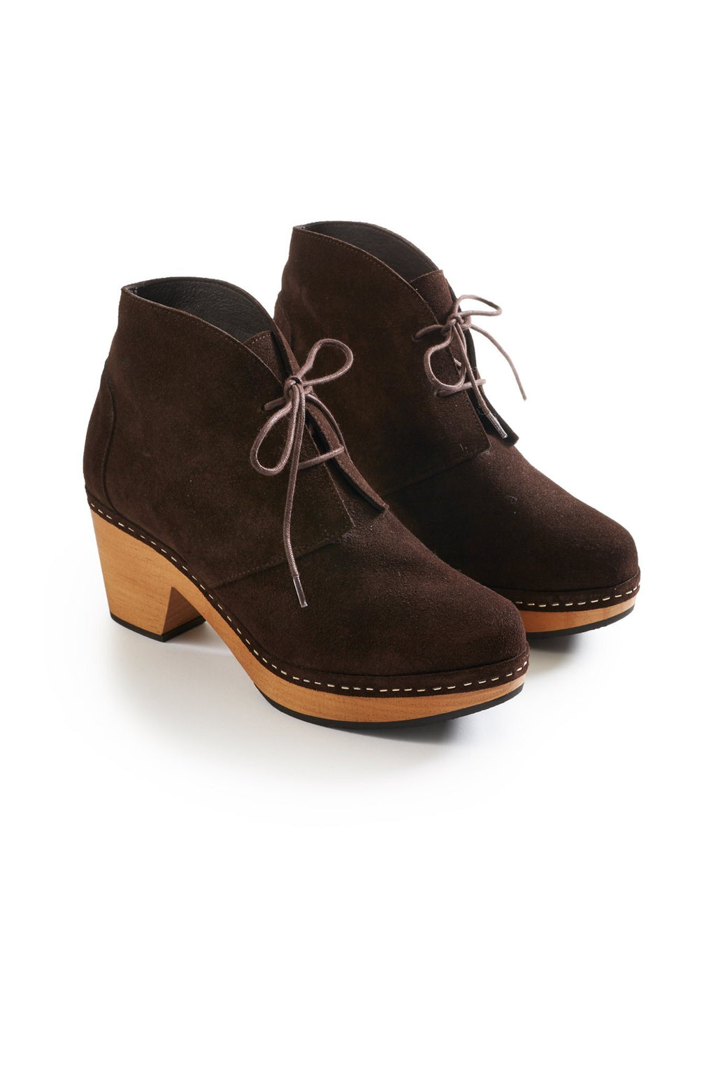 smooth toe suede bootie clogs in dark brown Clogs lisa b. 