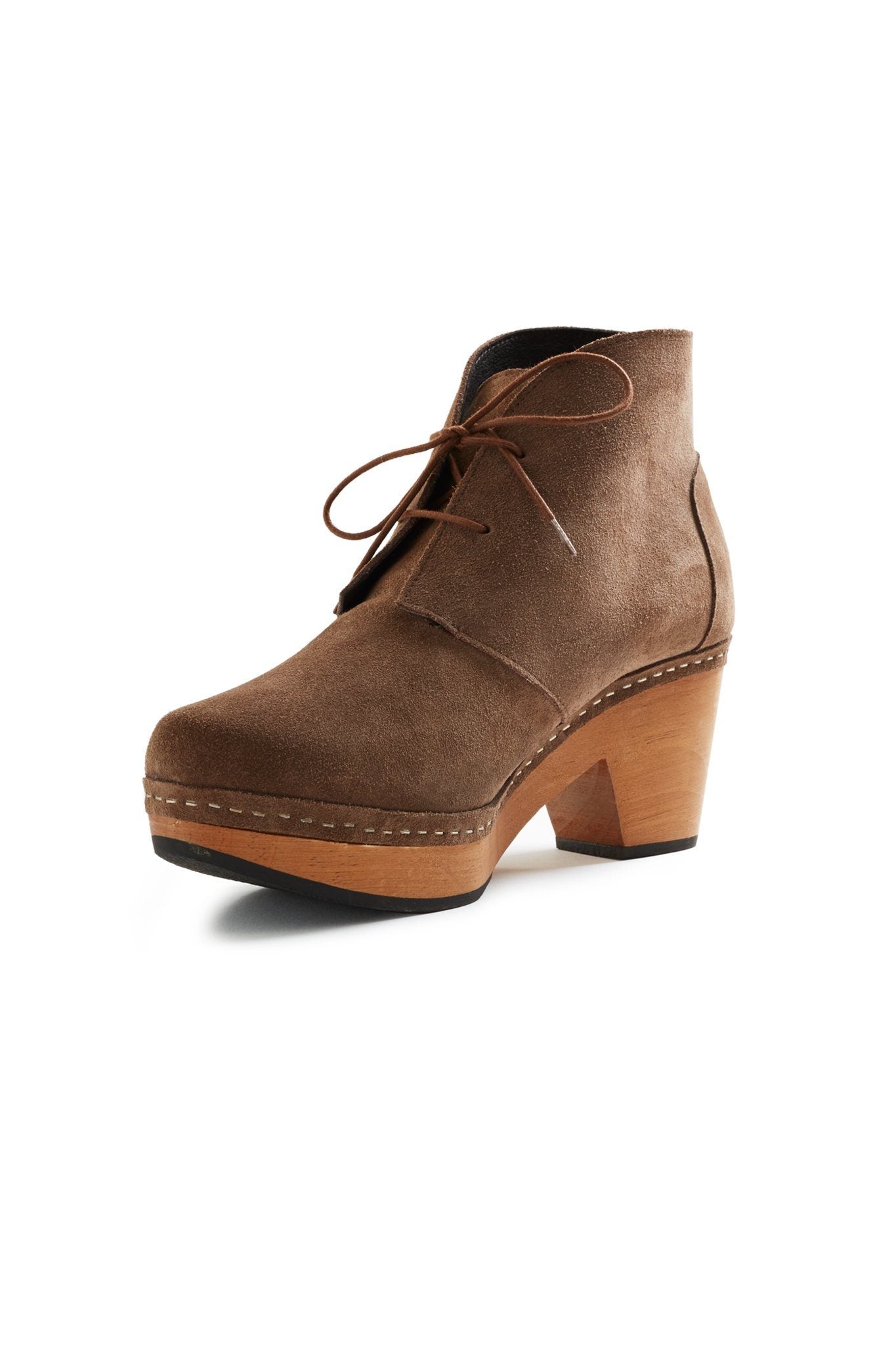 smooth toe suede bootie clogs in mushroom Clogs lisa b. 