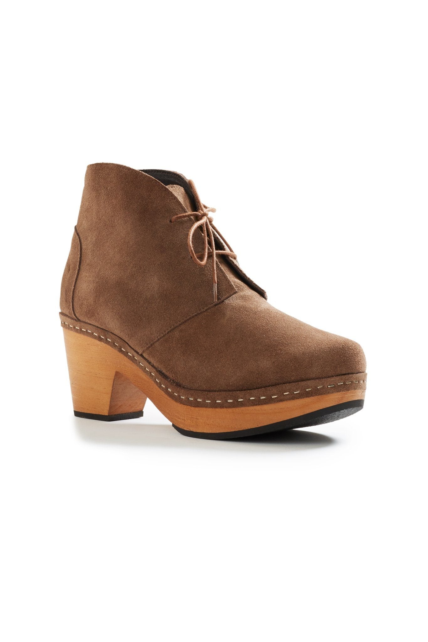 smooth toe suede bootie clogs in mushroom Clogs lisa b. 