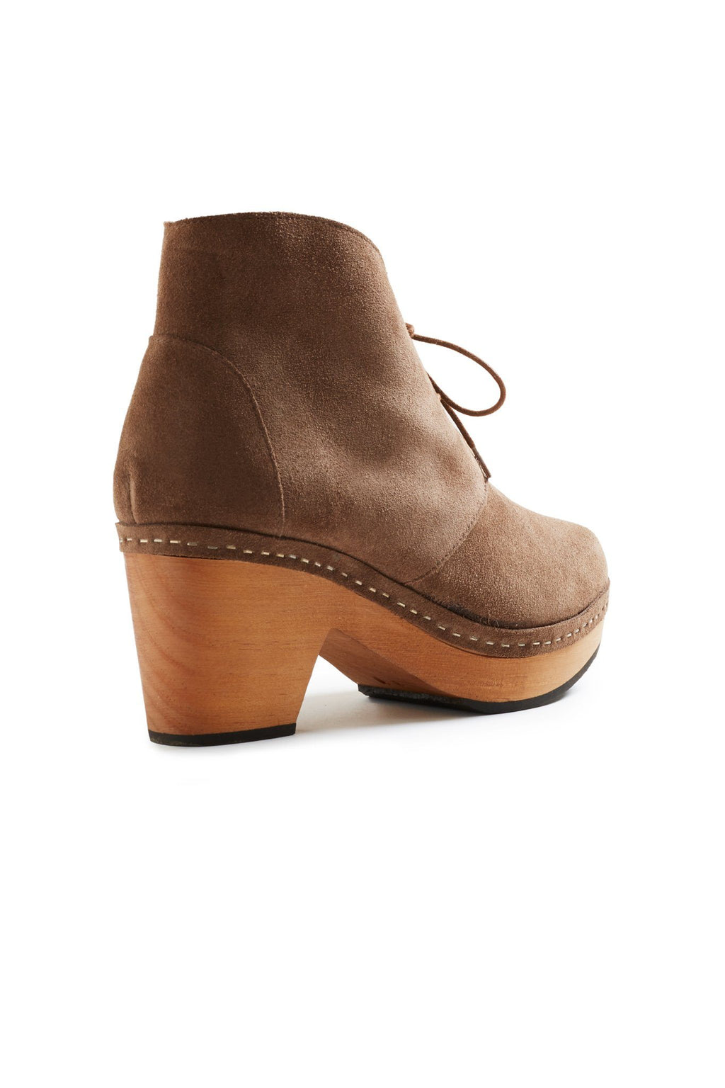 smooth toe suede bootie clogs in mushroom Clogs lisa b. 