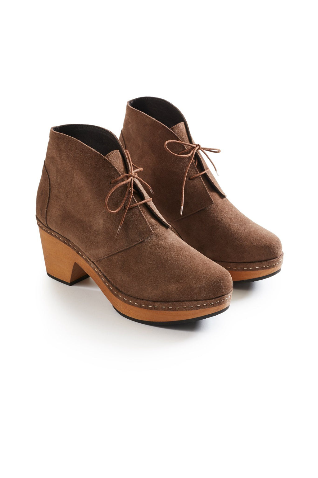 smooth toe suede bootie clogs in mushroom Clogs lisa b. 