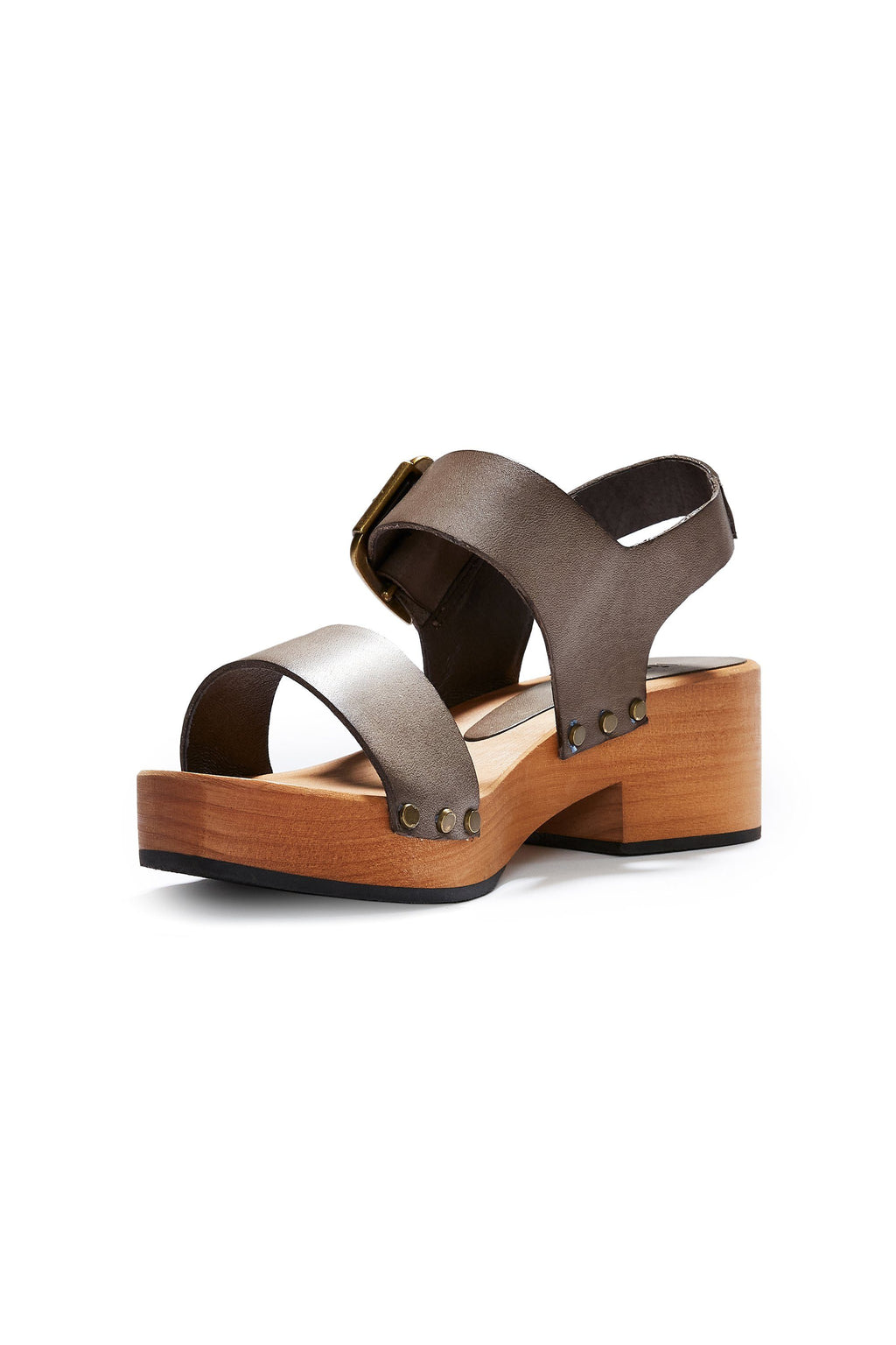 double strap clogs in dark taupe Clogs lisa b. 