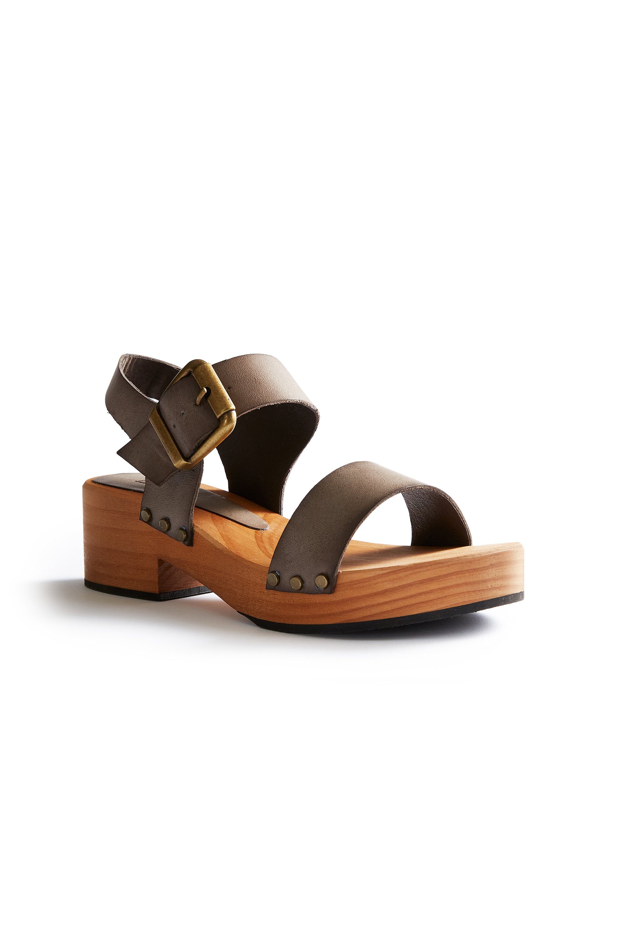 double strap clogs in dark taupe Clogs lisa b. 
