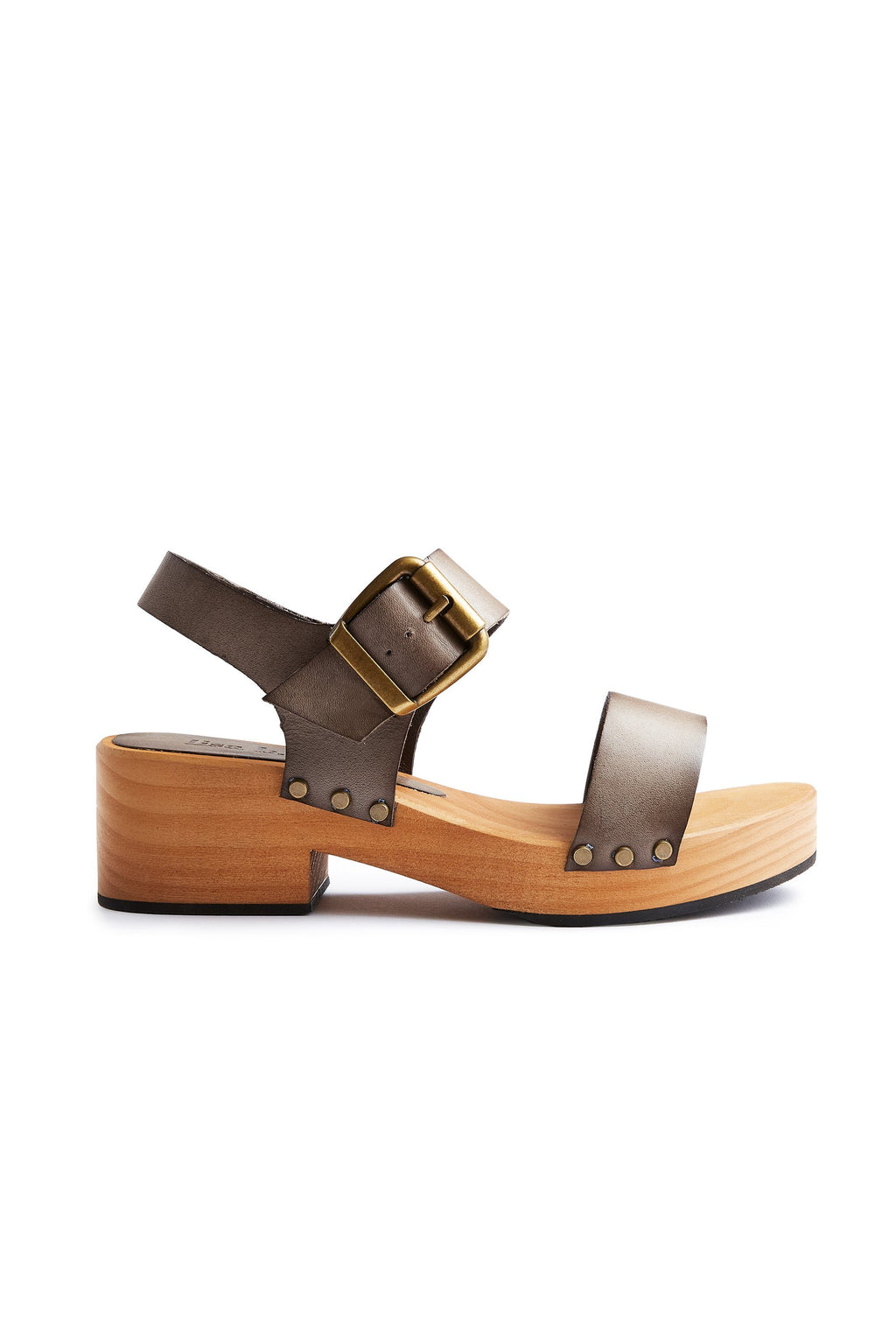 double strap clogs in dark taupe Clogs lisa b. 