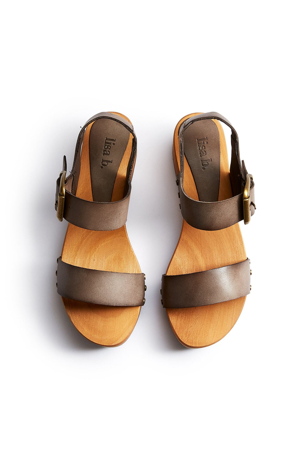 double strap clogs in dark taupe Clogs lisa b. 