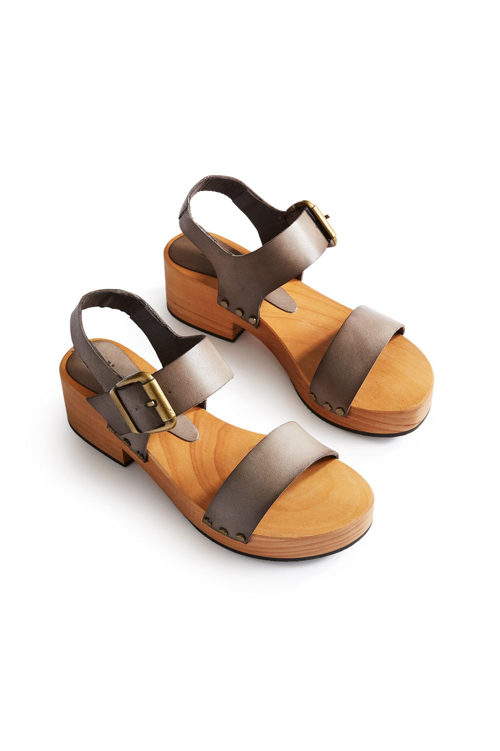 double strap clogs in dark taupe Clogs lisa b. 
