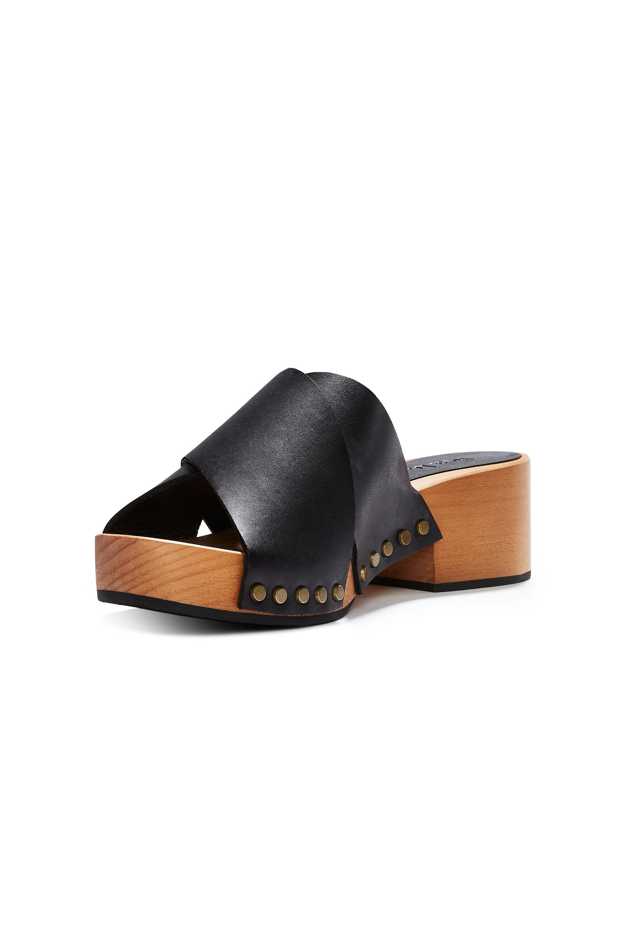 criss-cross leather slide clogs in black Clogs lisa b. 