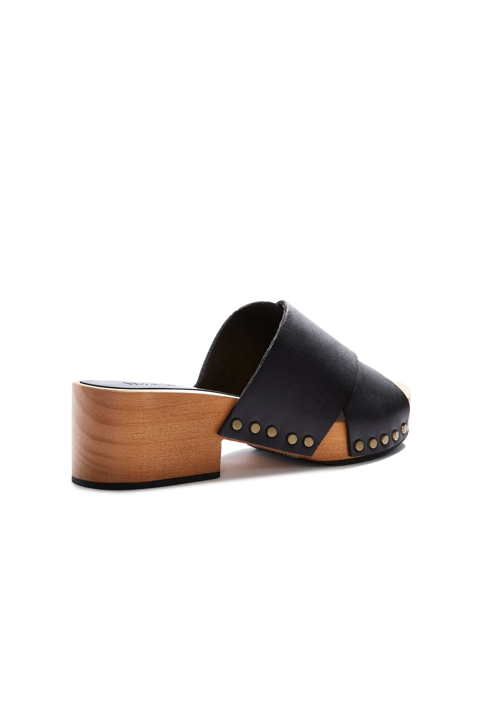 criss-cross leather slide clogs in black Clogs lisa b. 