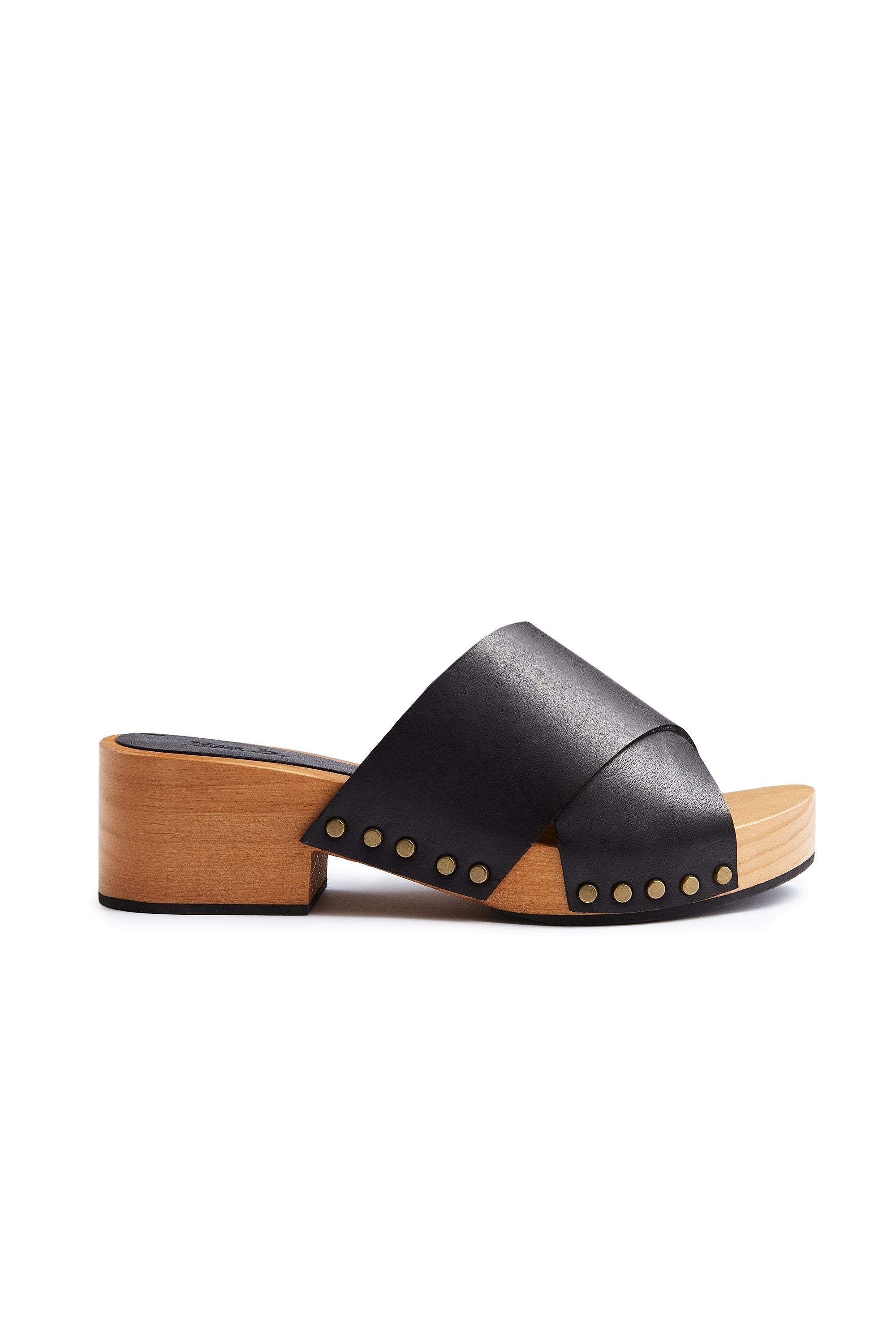 criss-cross leather slide clogs in black Clogs lisa b. 