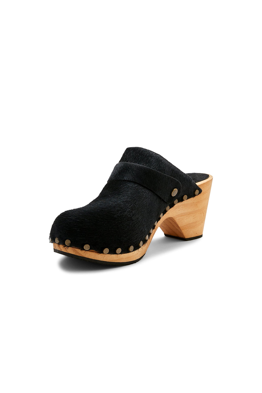 high heel classic clogs in black cow hair - ships end of April Clogs lisa b. 