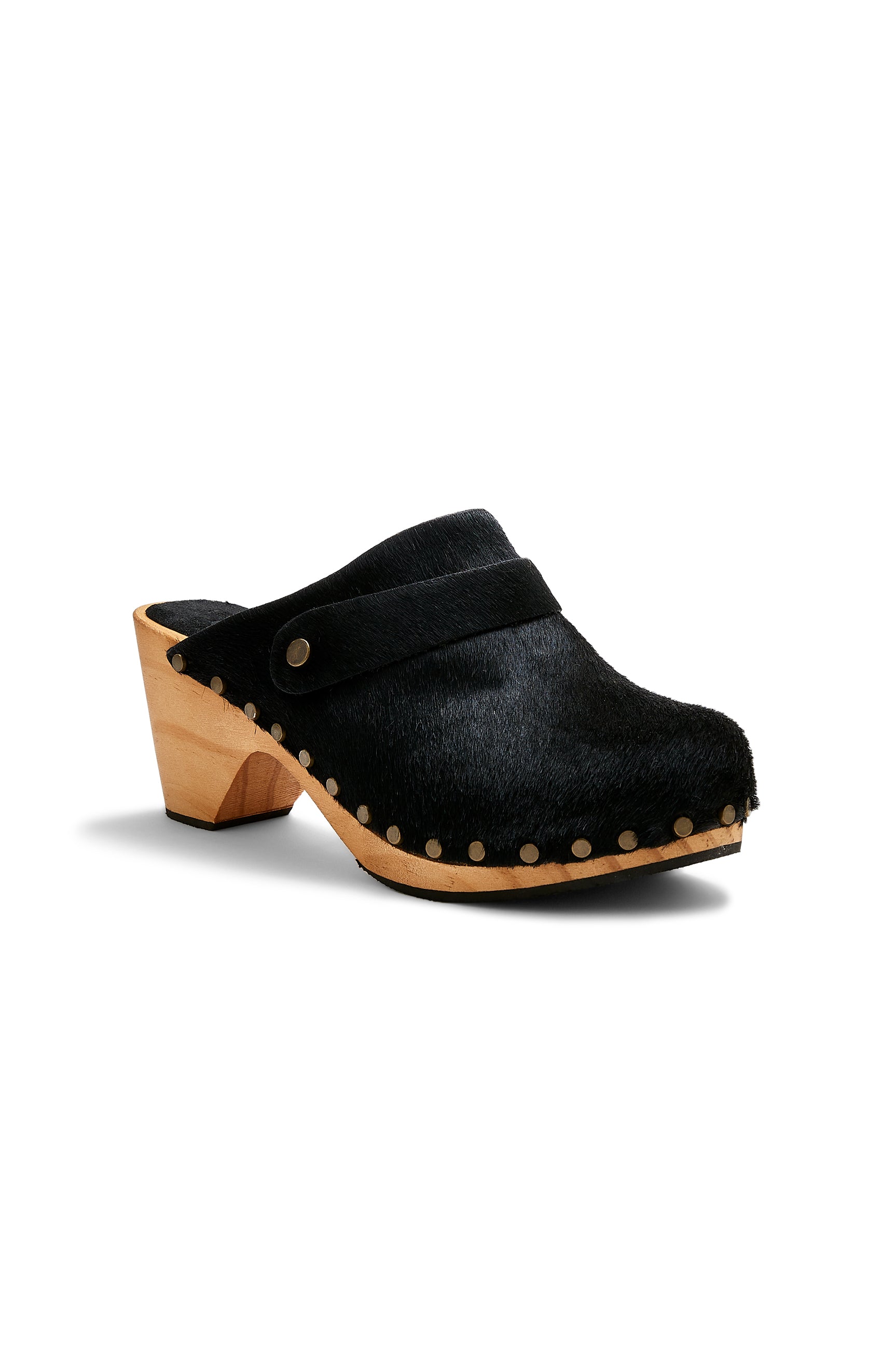 high heel classic clogs in black cow hair - ships end of April Clogs lisa b. 