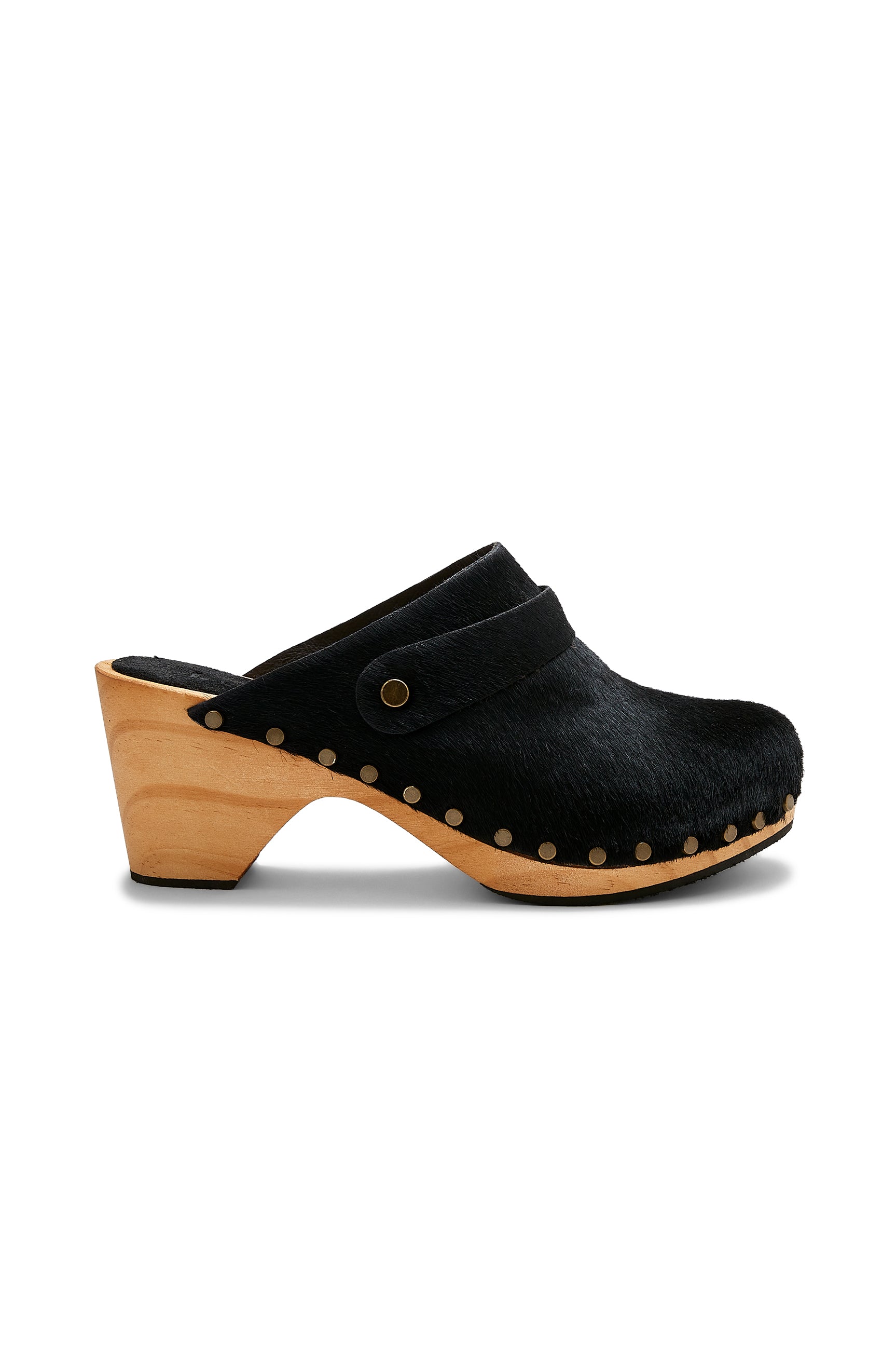 high heel classic clogs in black cow hair - ships end of April Clogs lisa b. 