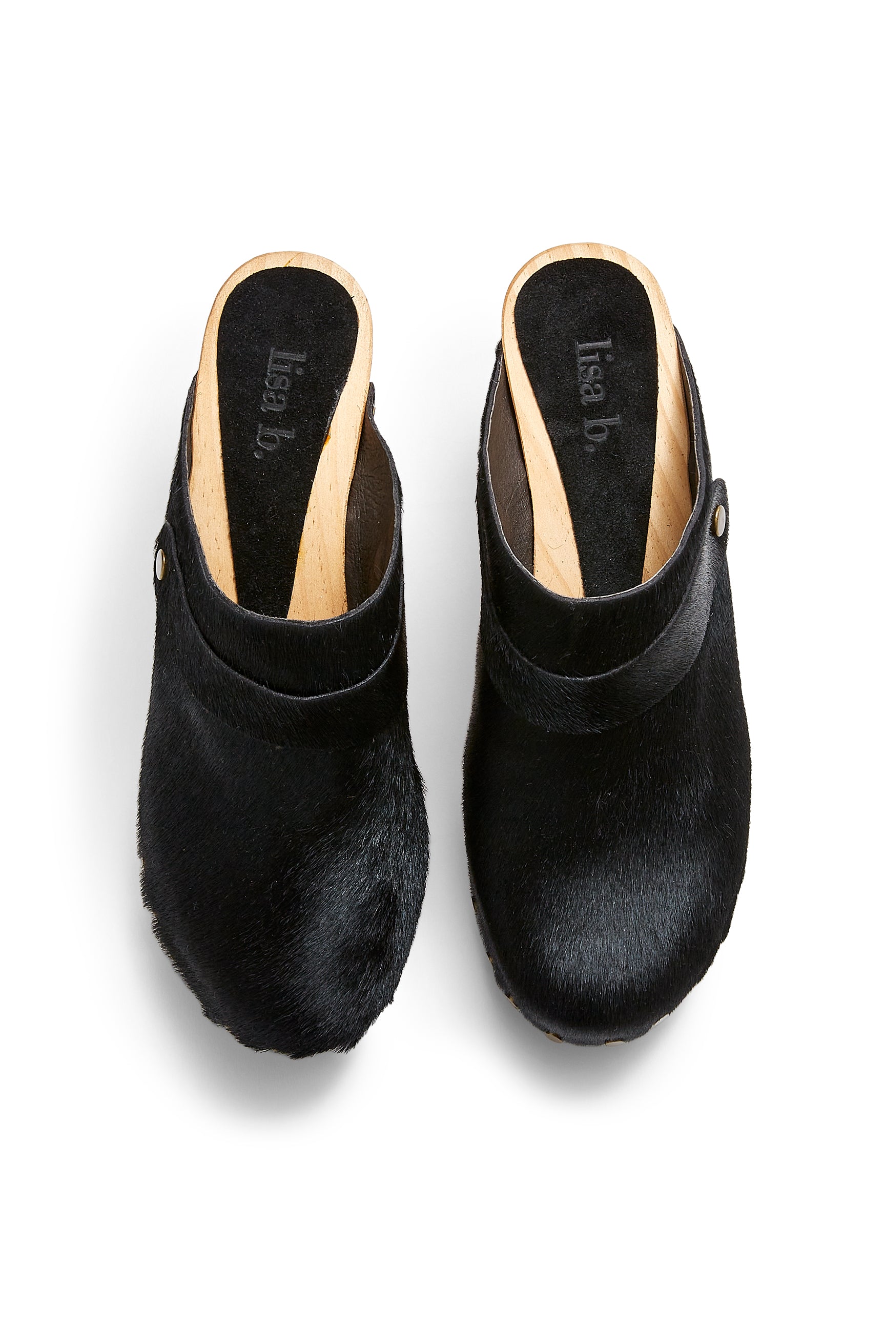 high heel classic clogs in black cow hair - ships end of April Clogs lisa b. 