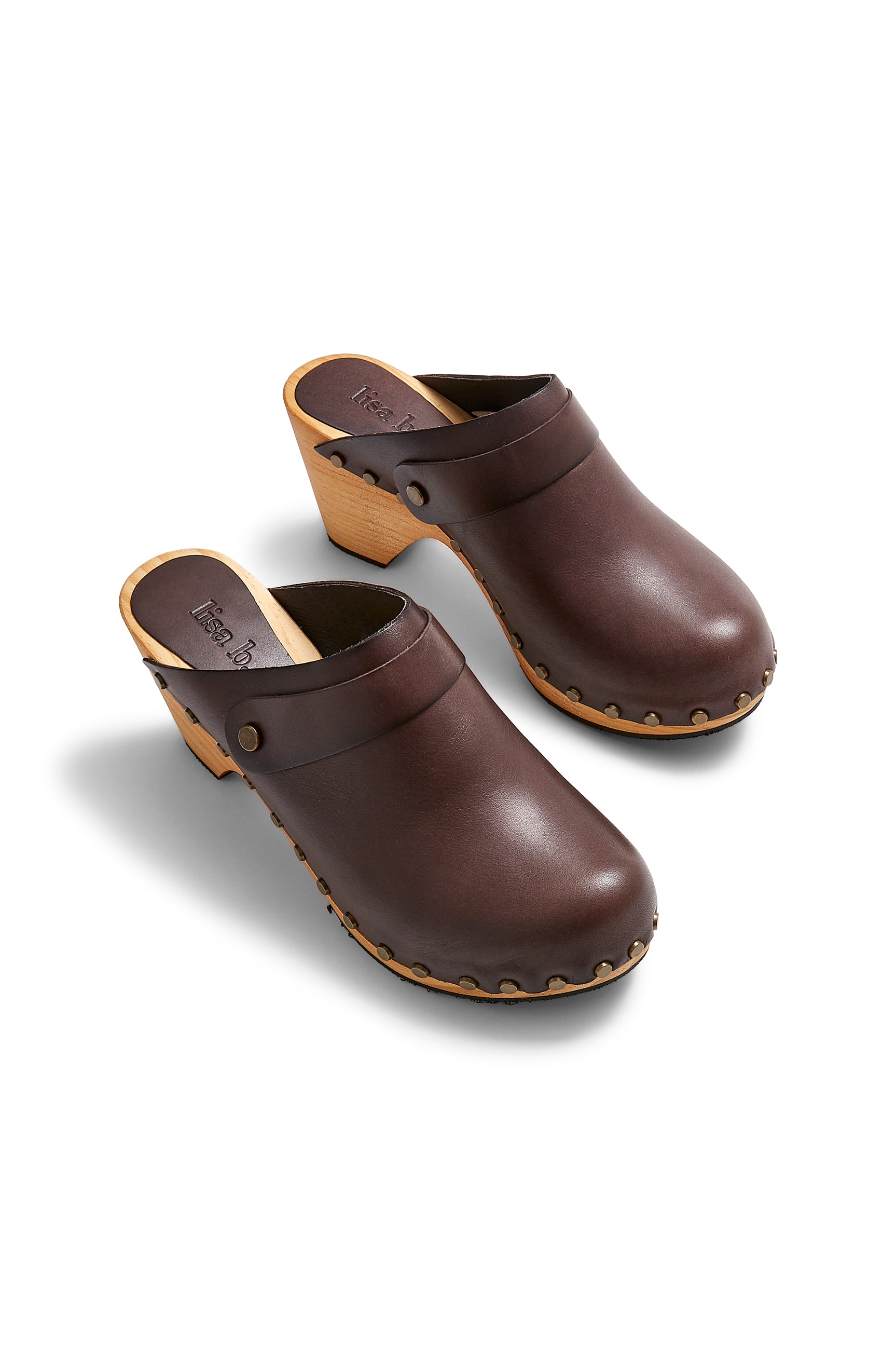 high heel classic clogs in dark brown - ships end of April Clogs lisa b. 
