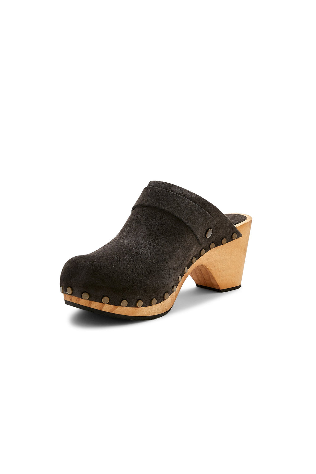 high heel classic clogs in coal suede - ships end of April Clogs lisa b. 