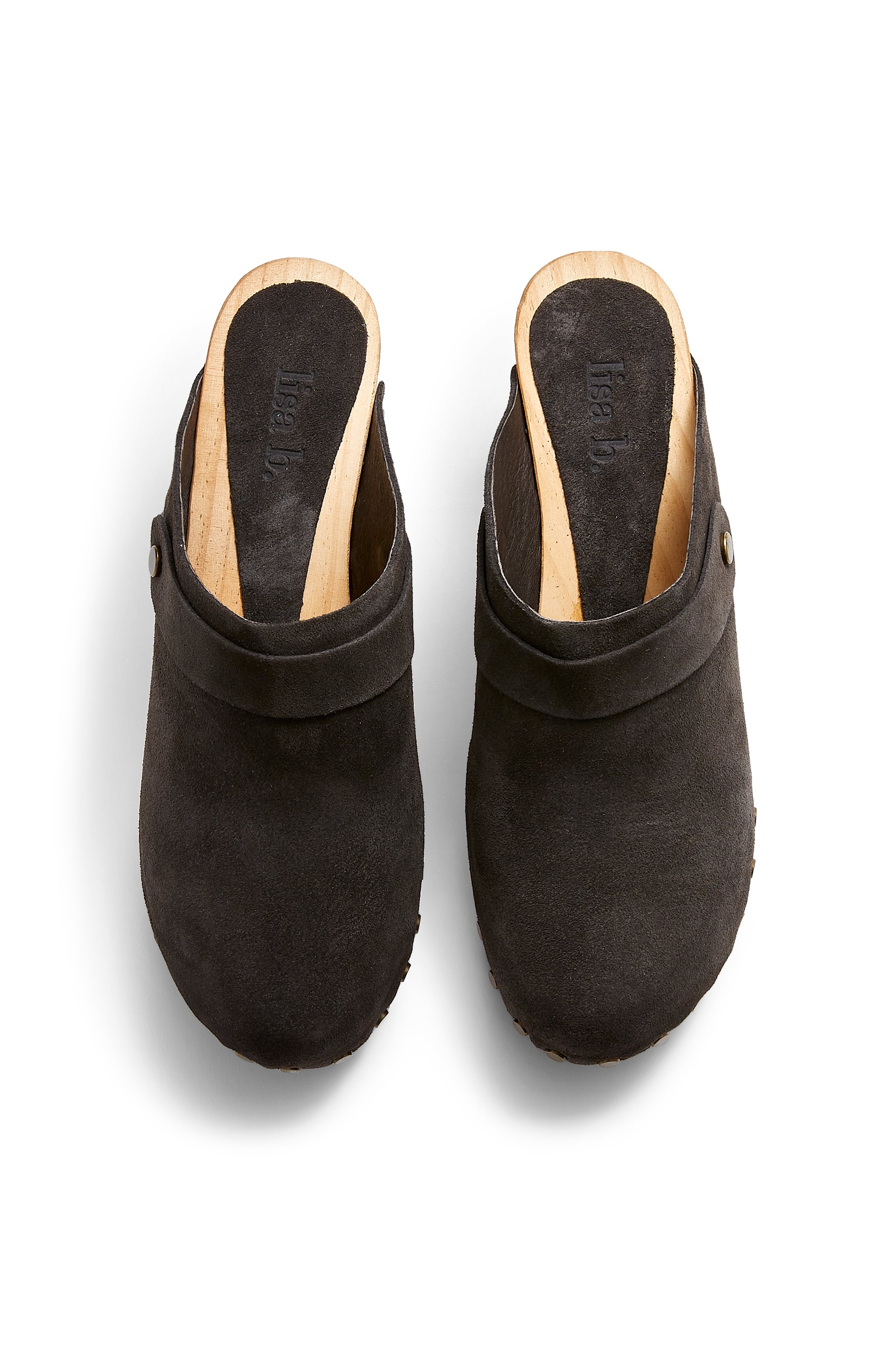high heel classic clogs in coal suede - ships end of April Clogs lisa b. 