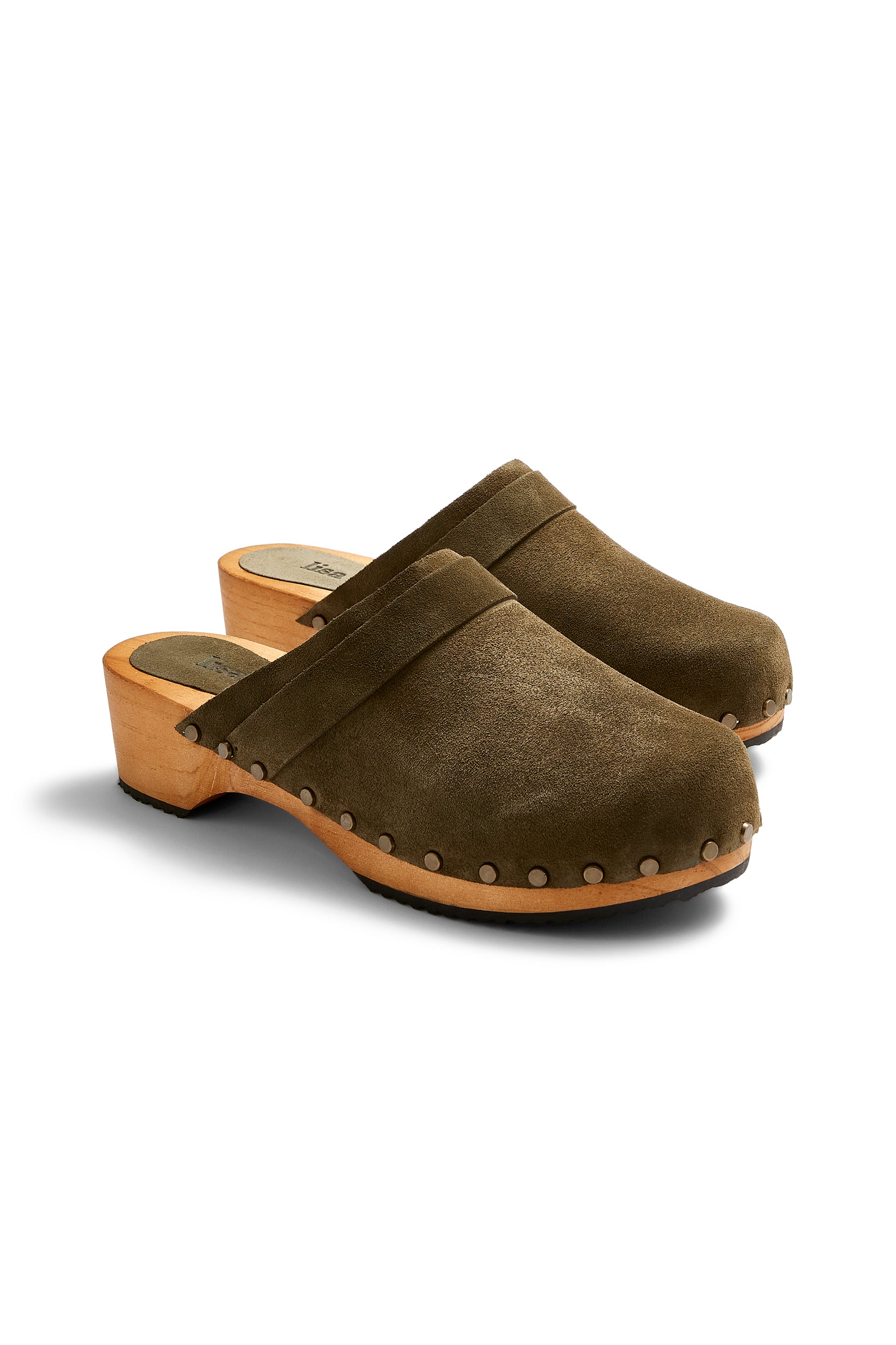 low heel classic clogs in olive suede - lisa b. olive suede 36 (US 5.5-6)