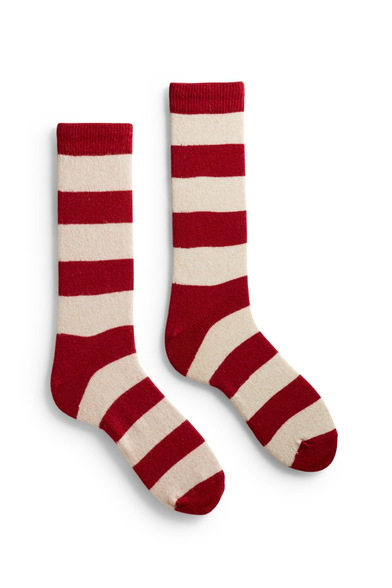 lisa b. wool cashmere men socks | rugby stripe crew in red