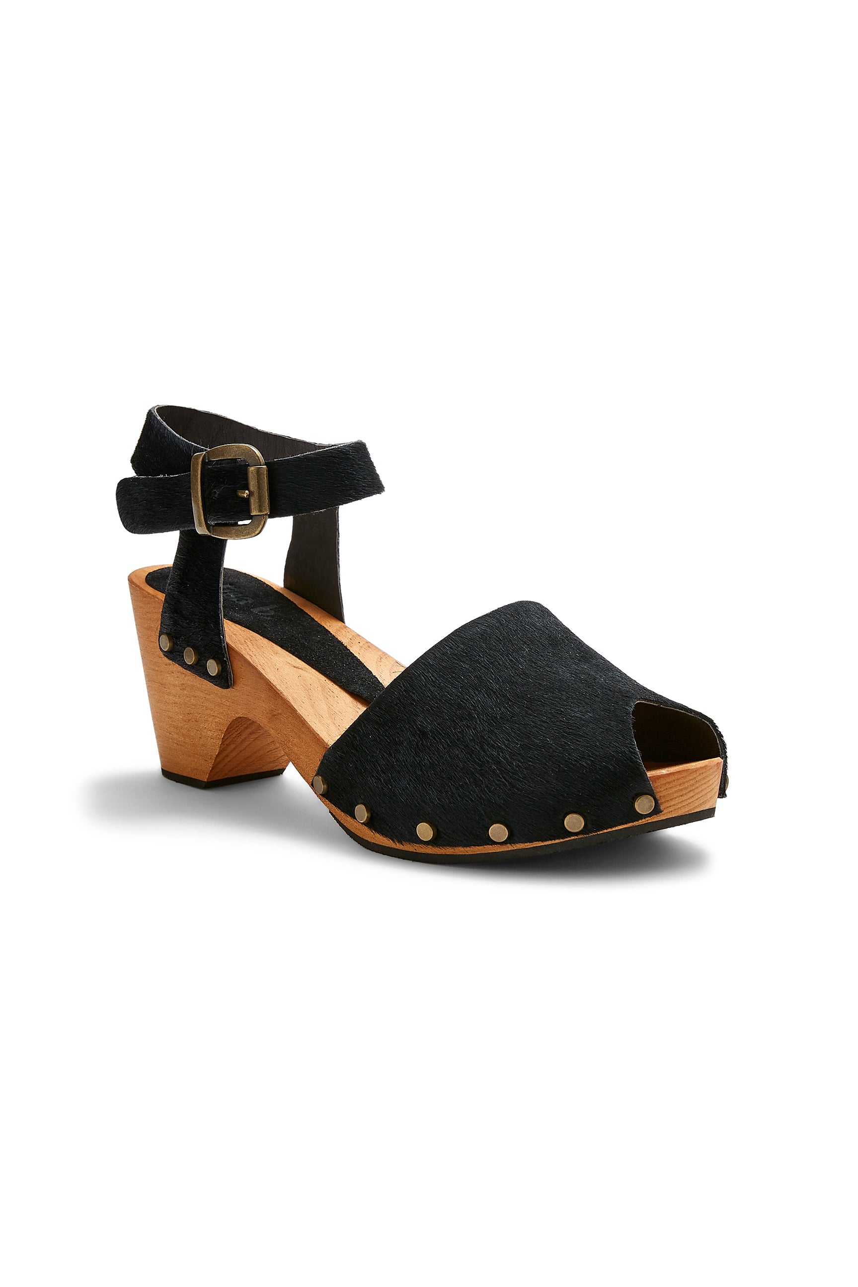 peep toe clogs in black cow hair - ships end of April Clogs lisa b. 