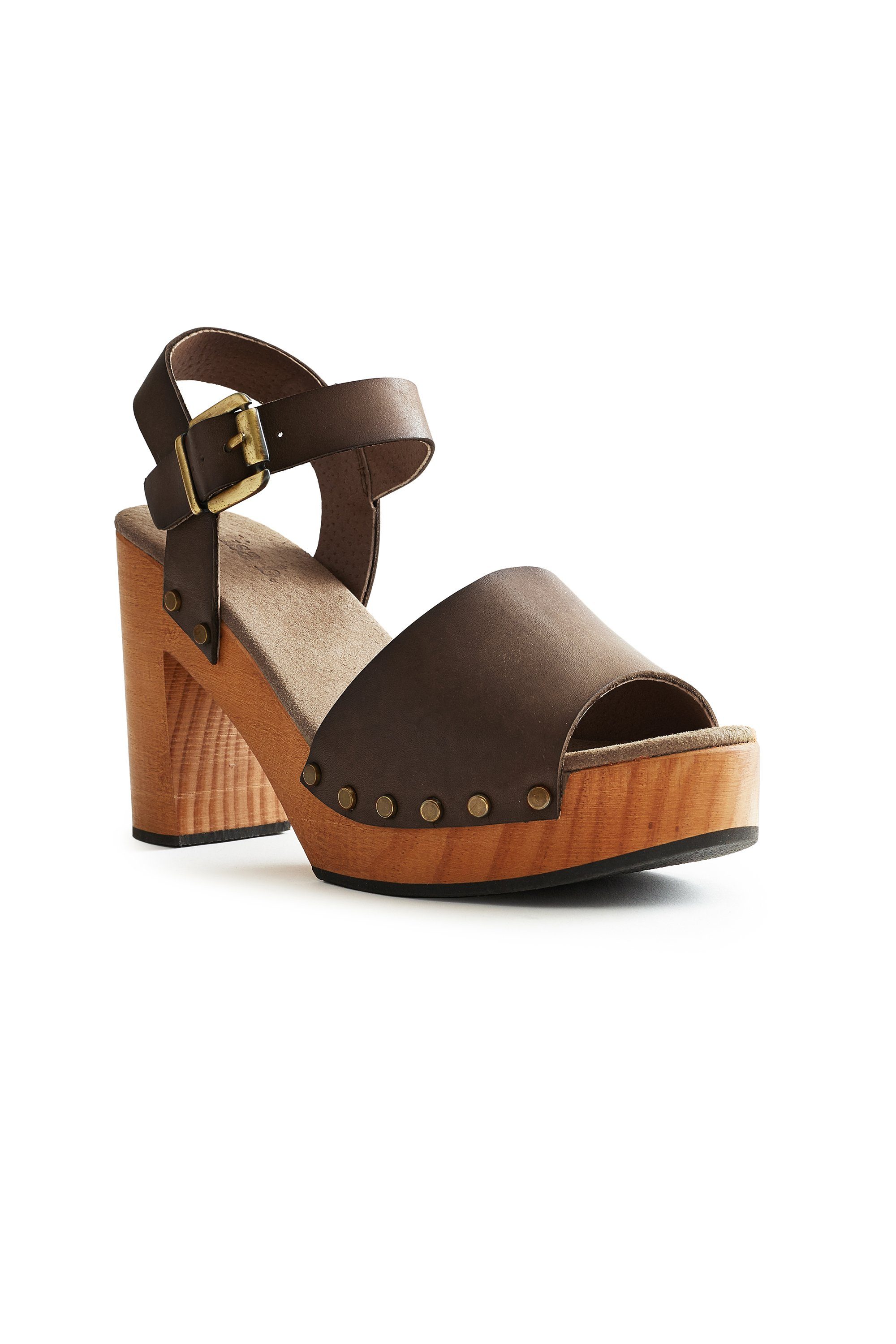 platform leather clogs in dark taupe Clogs lisa b. 