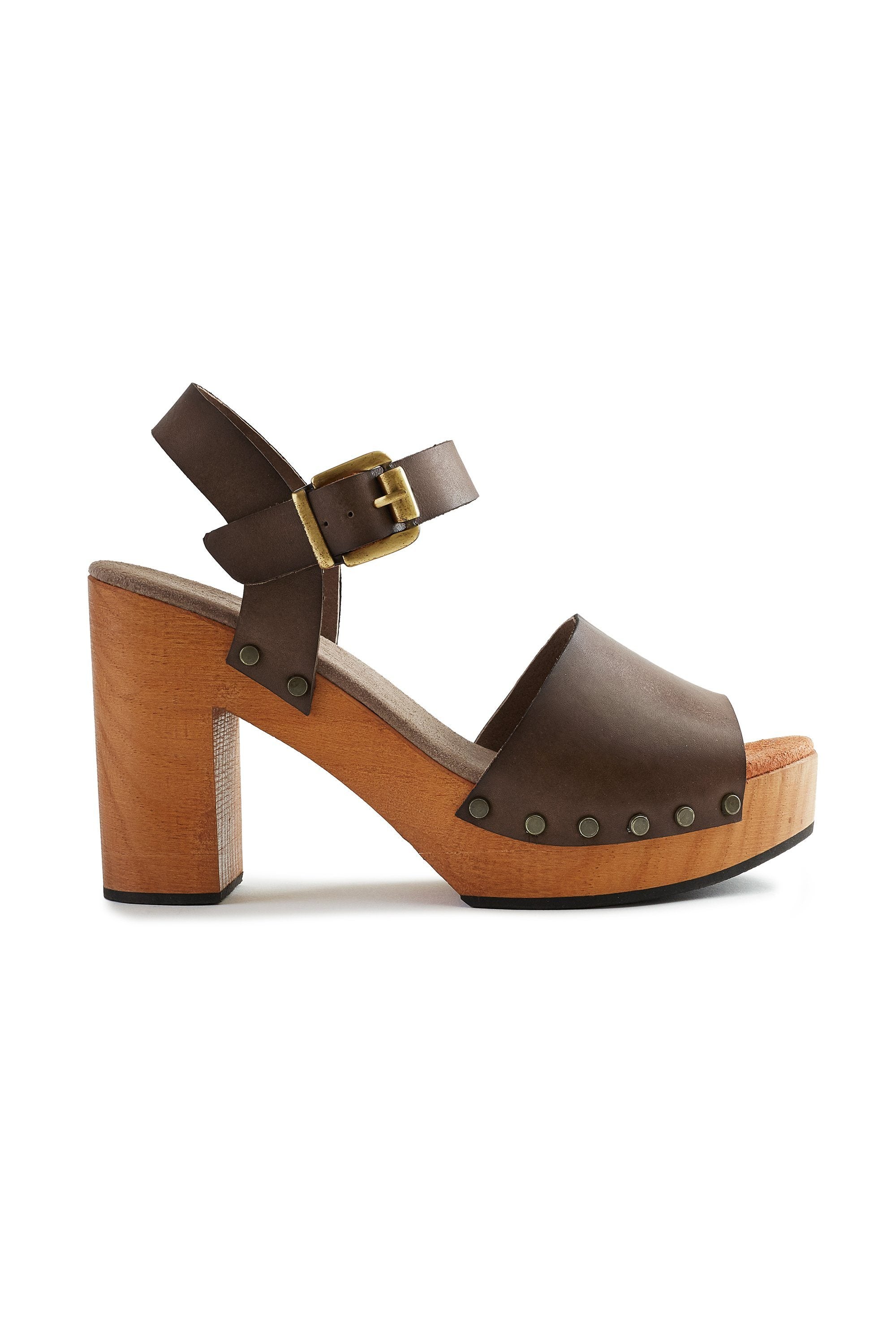 platform leather clogs in dark taupe Clogs lisa b. 