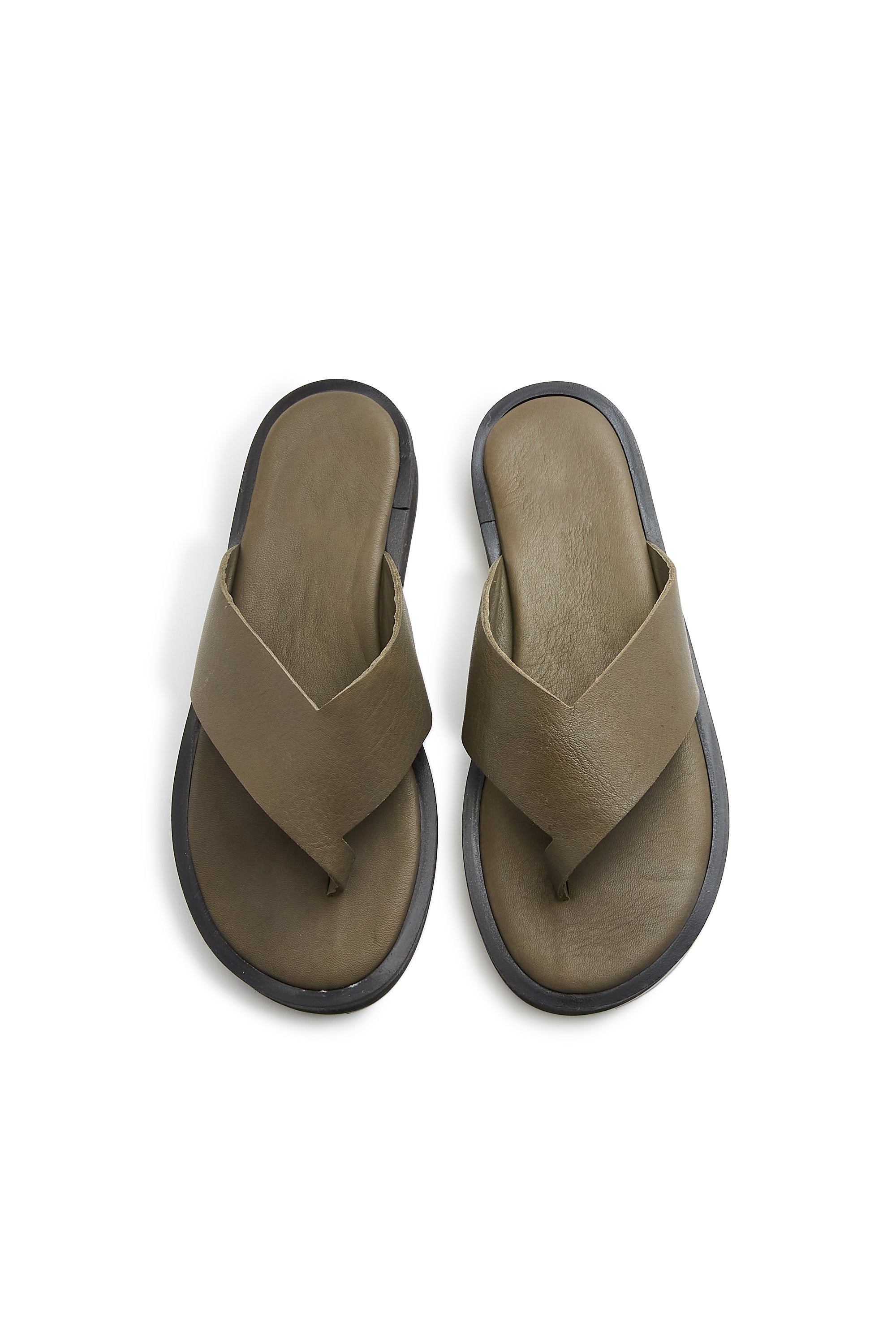 leather thong in olive - ships end of April Thongs lisa b. 