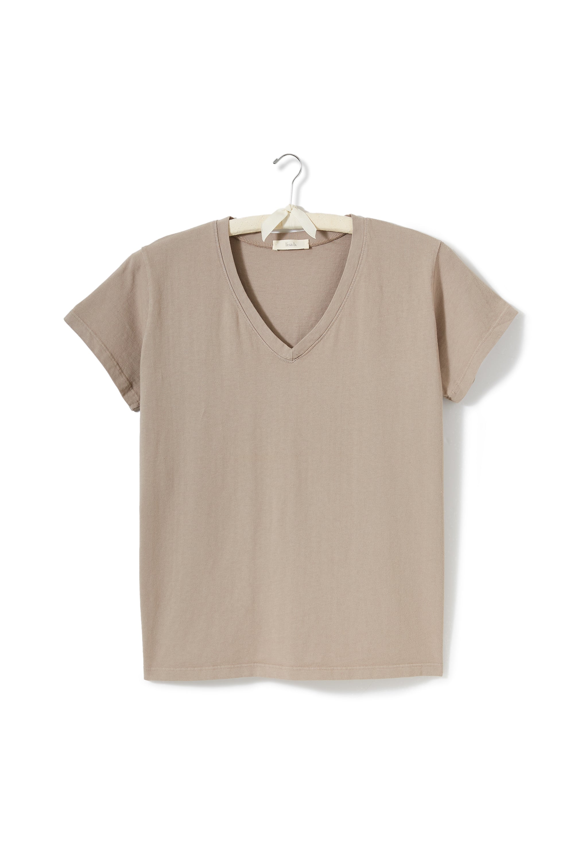 short sleeve relaxed v-neck tee shirt Cotton Knits lisa b. clay x-small (0-2) 