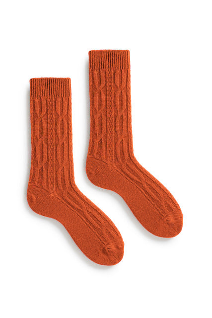 lisa b. wool cashmere women socks | chunky cable crew in pumpkin