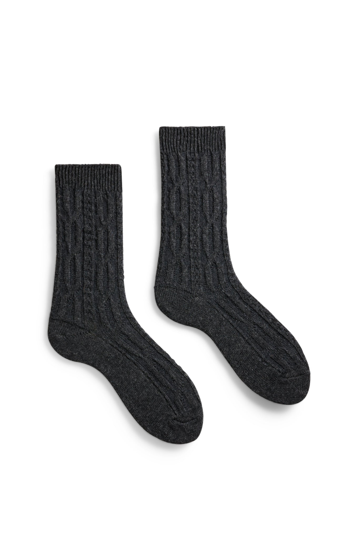 lisa b. wool cashmere women socks | chunky cable crew in charcoal