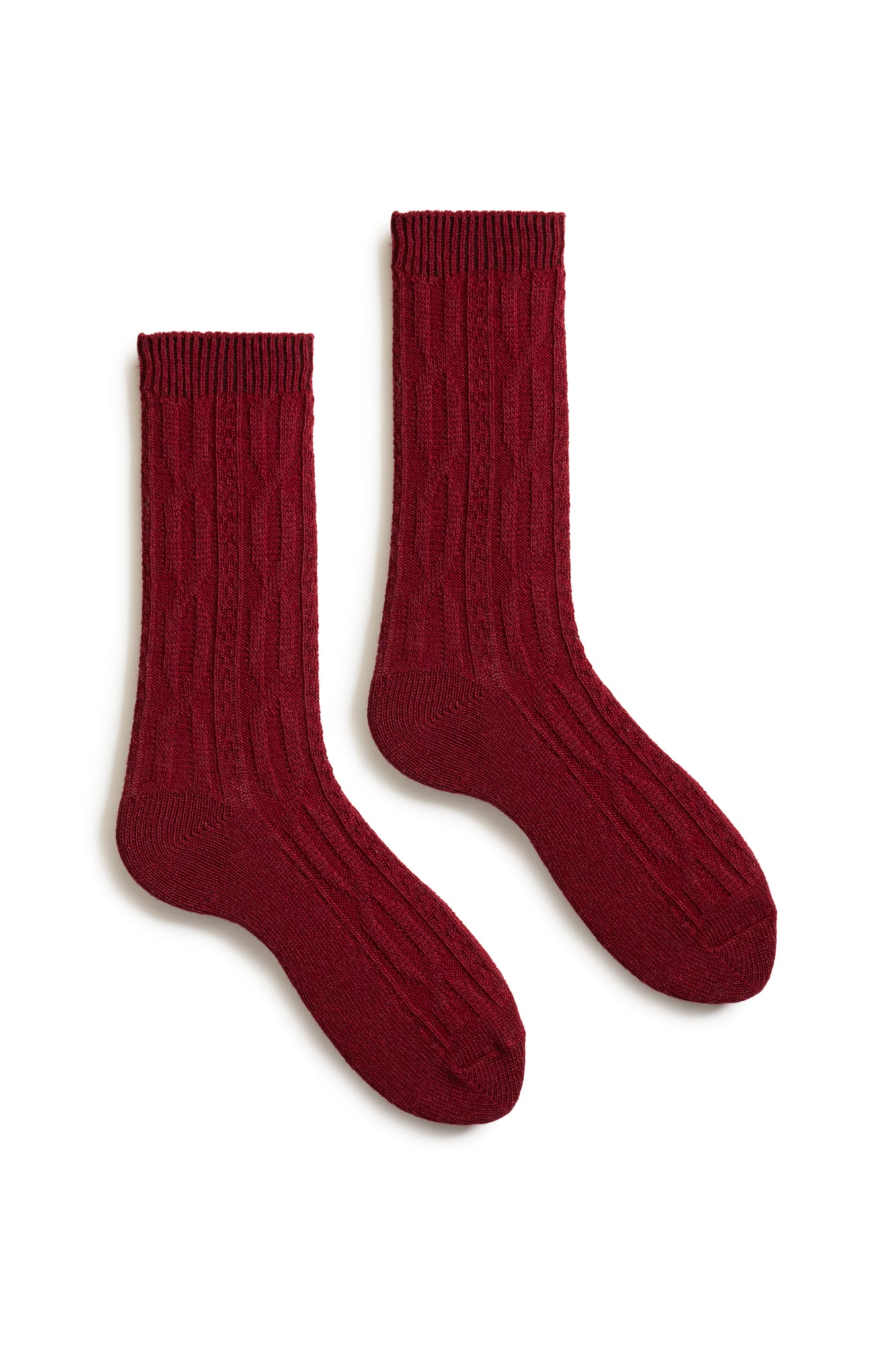 lisa b. wool cashmere women socks | chunky cable crew in burgundy