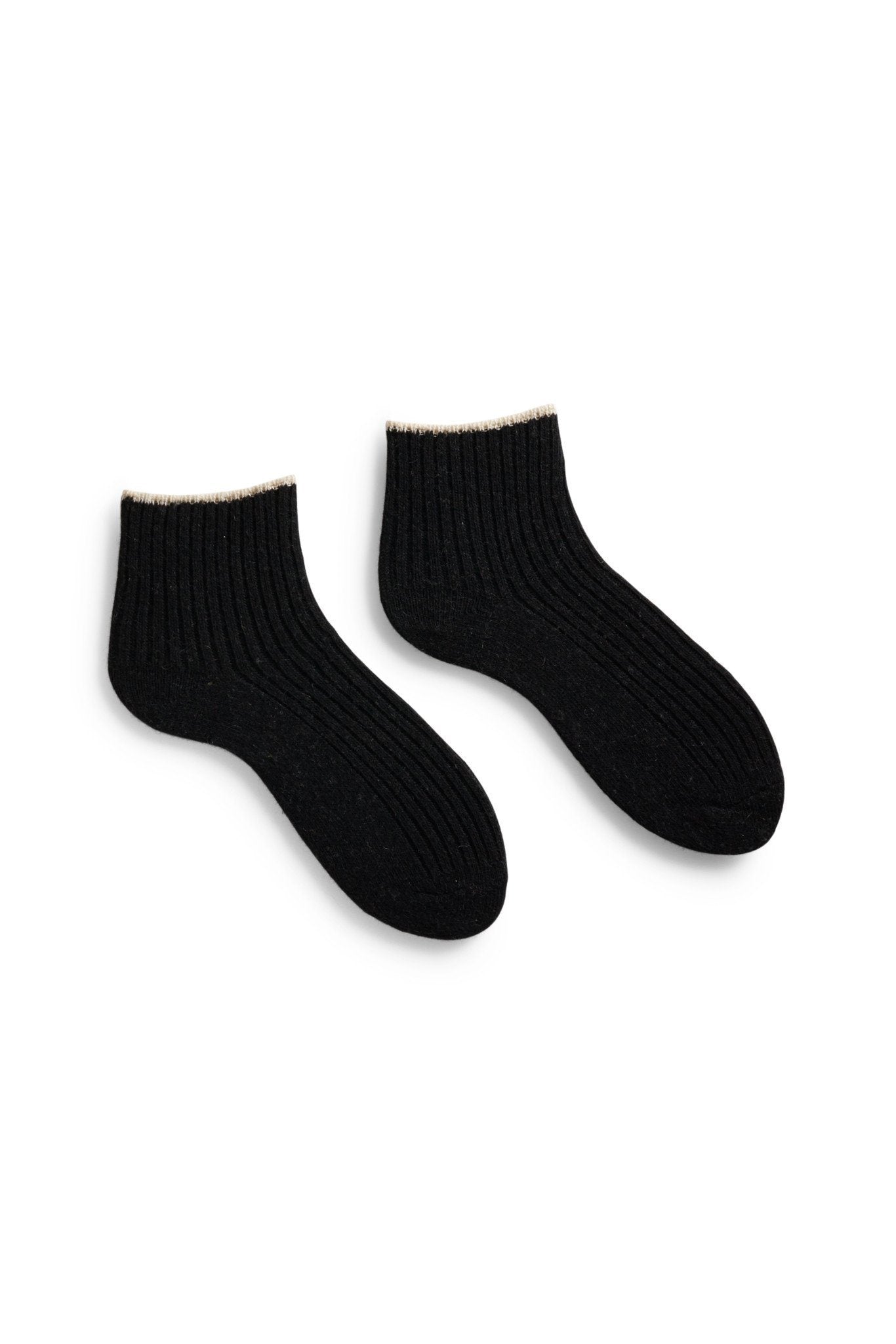 women's tipped rib wool cashmere shortie socks Women WC Socks lisa b. black 