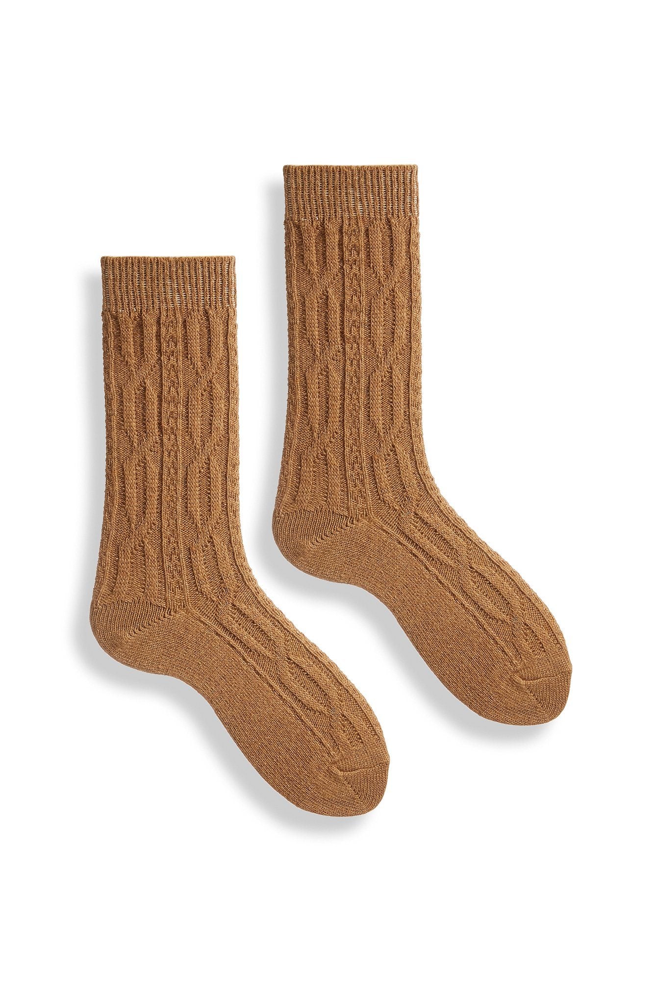 lisa b. wool cashmere women socks | chunky cable crew in camel