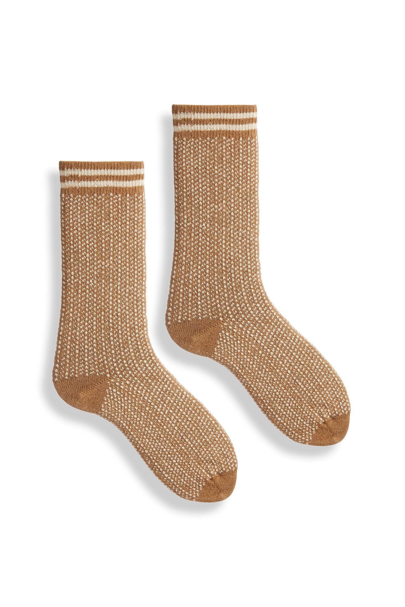 lisa b. wool cashmere women socks | nordic birdseye crew in camel