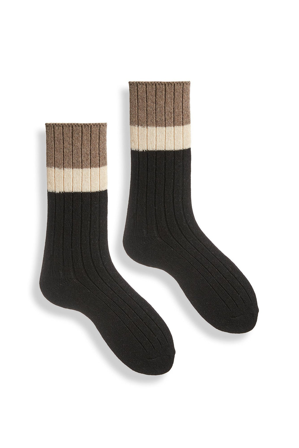 lisa b. wool cashmere women socks | ribbed colorblock crew in black