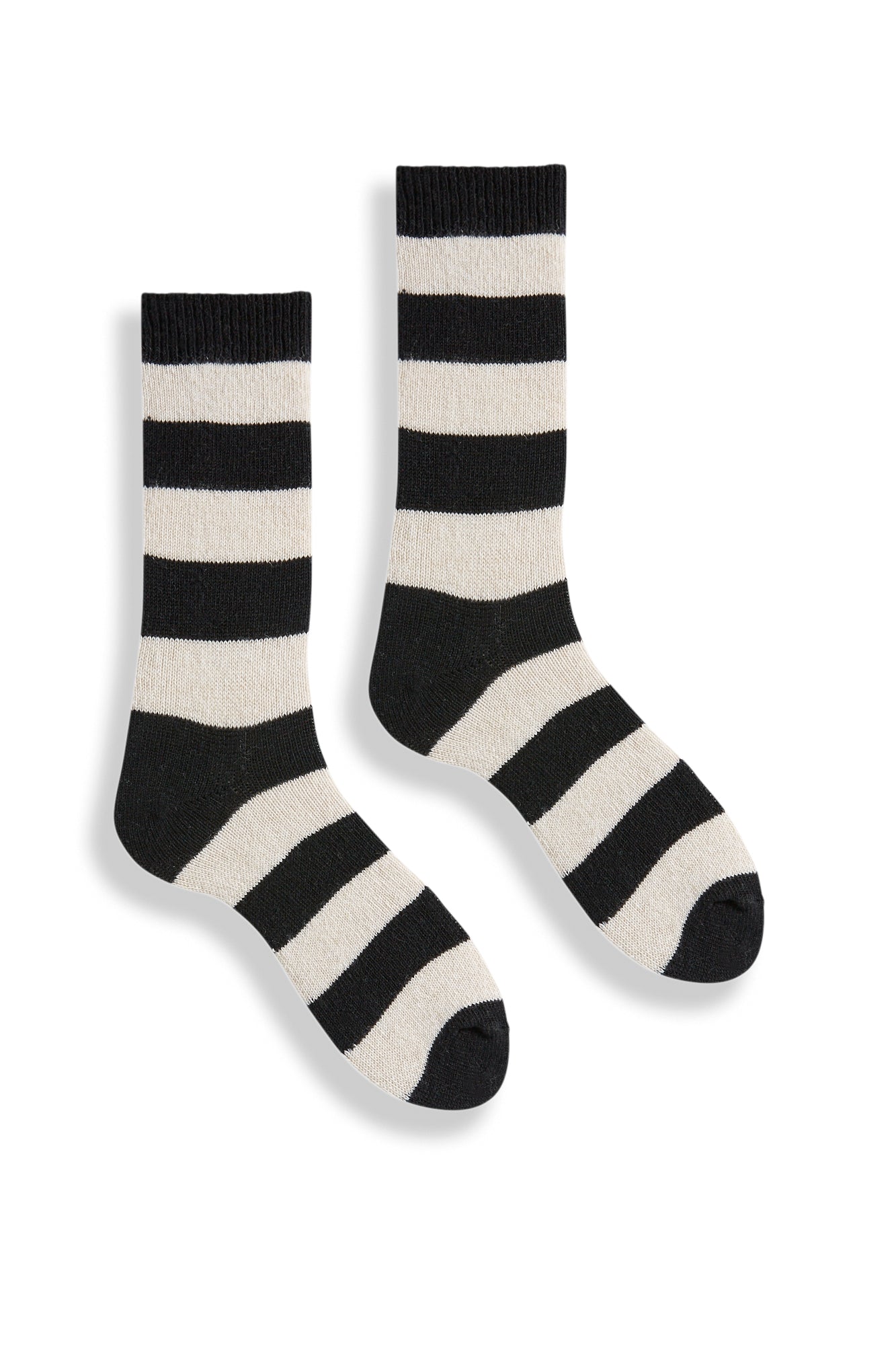 lisa b. wool cashmere women socks | rugby stripe crew in black