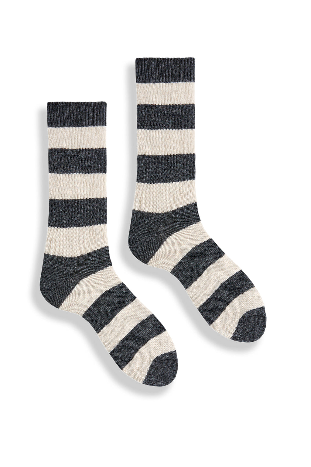 lisa b. wool cashmere women socks | rugby stripe crew in charcoal