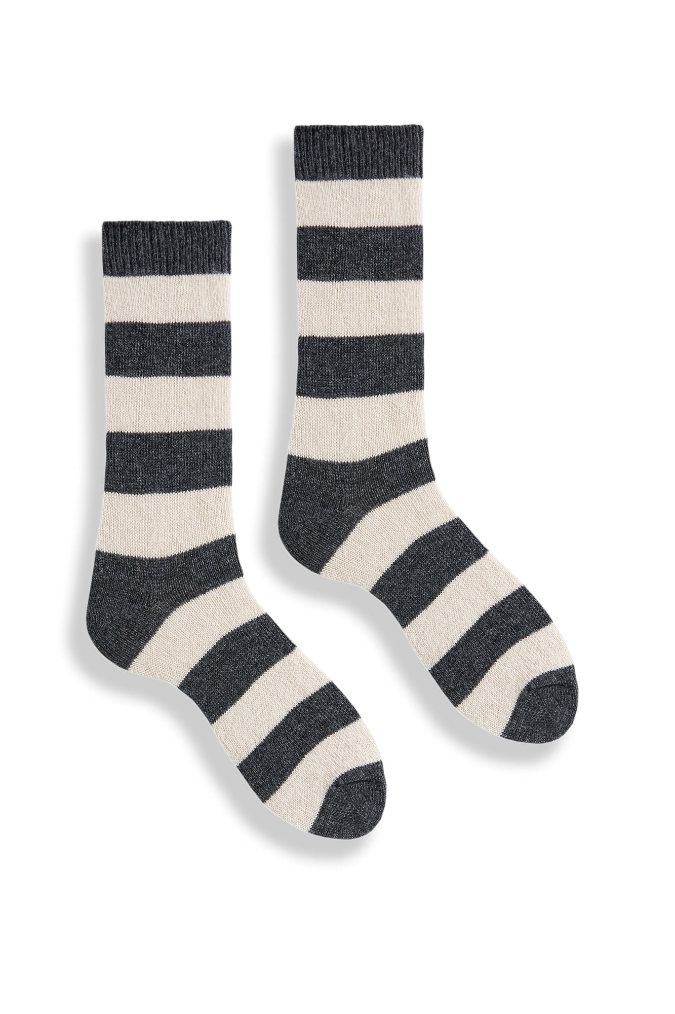 lisa b. wool cashmere women socks | rugby stripe crew in charcoal