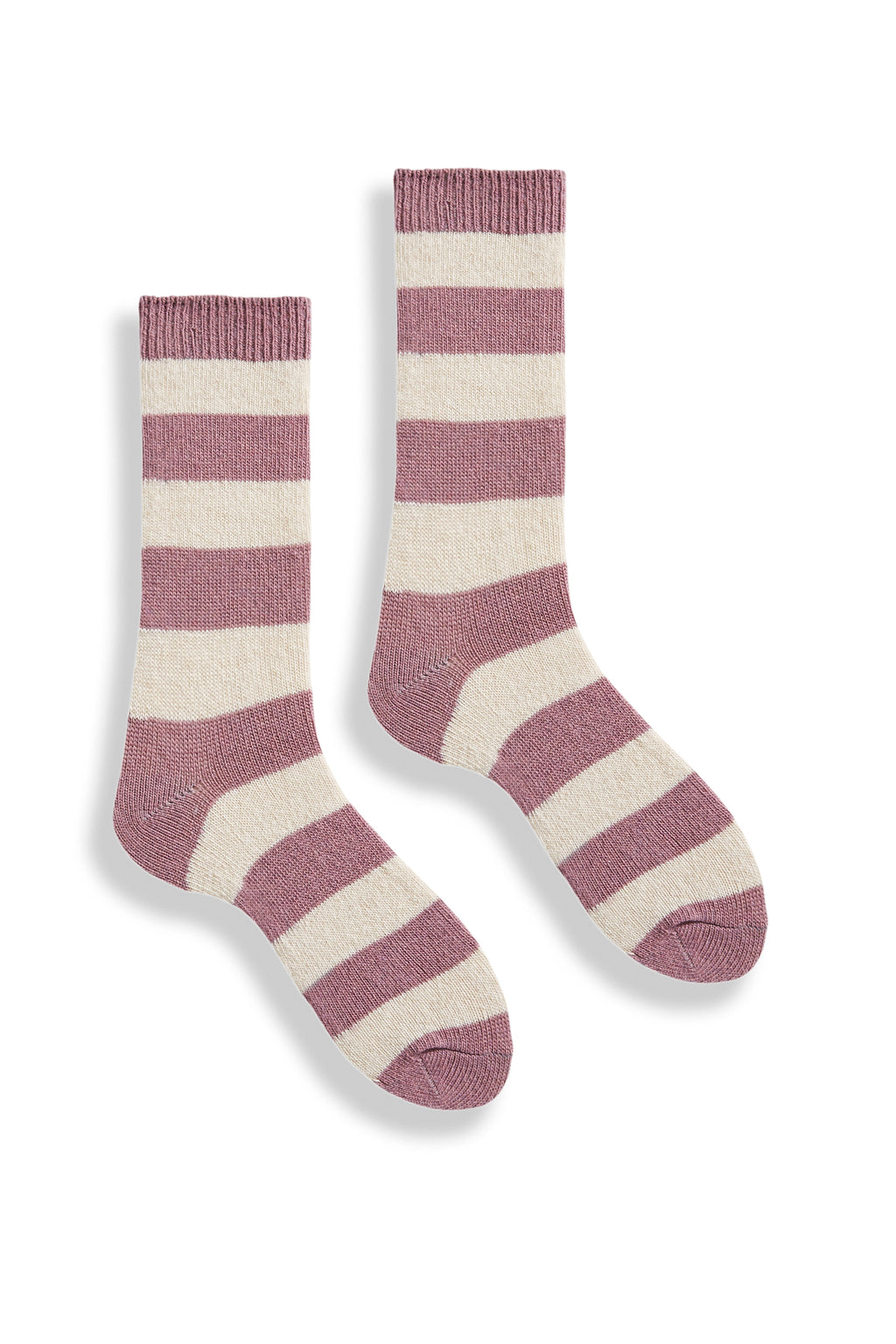 lisa b. wool cashmere women socks | rugby stripe crew in rosewood