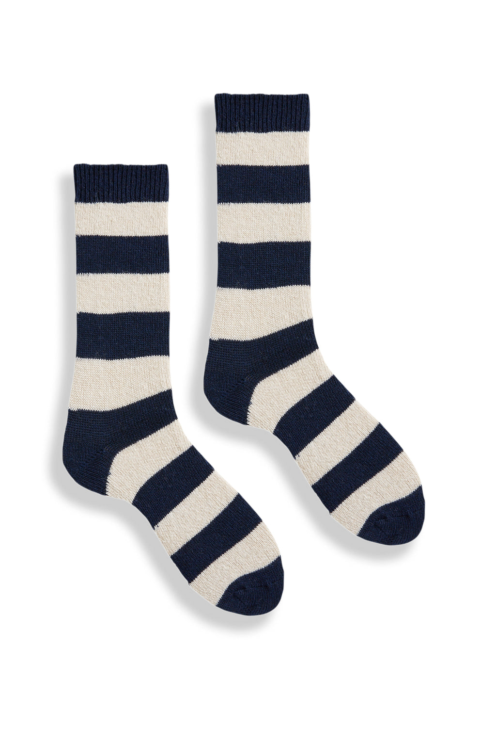 lisa b. wool cashmere women socks | rugby stripe crew in navy