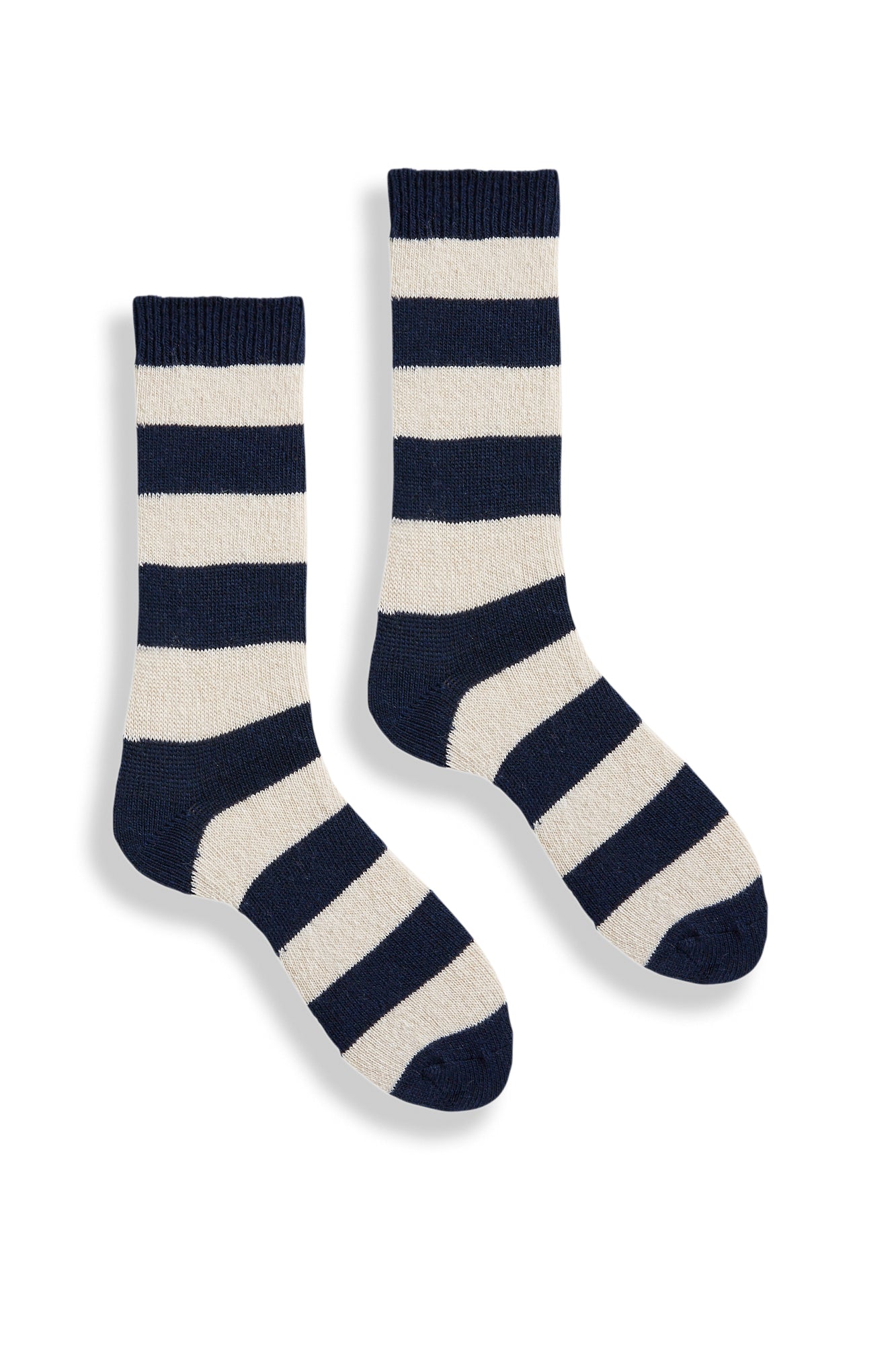 lisa b. wool cashmere women socks | rugby stripe crew in navy