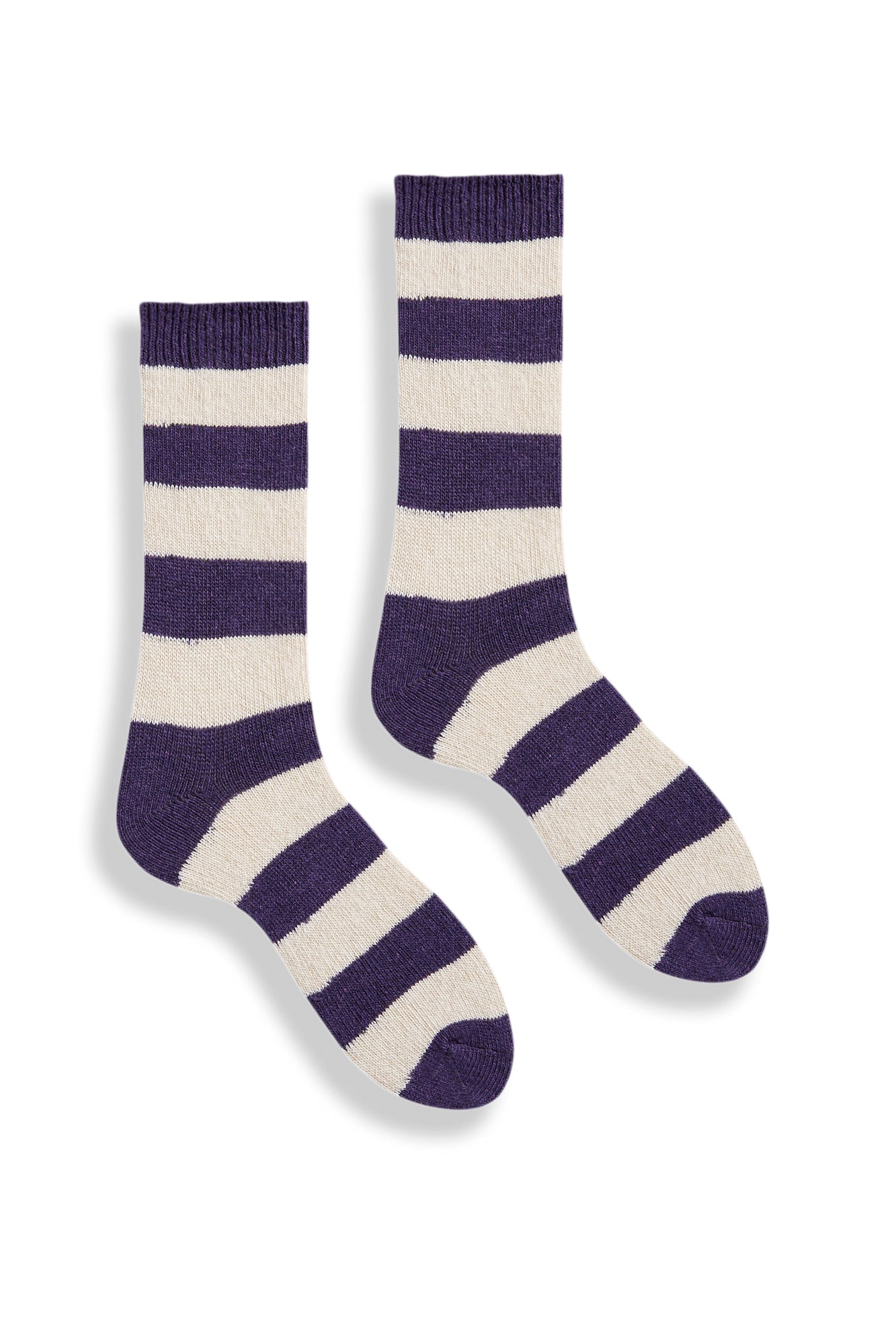 lisa b. wool cashmere women socks | rugby stripe crew in plum
