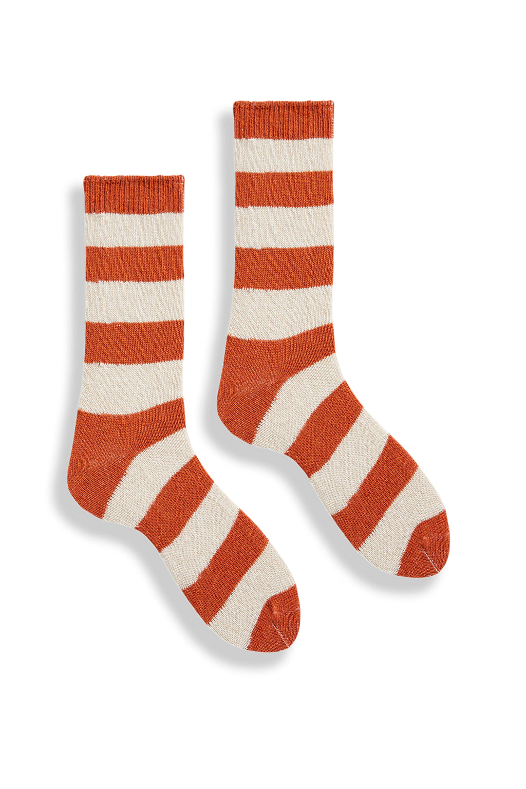 lisa b. wool cashmere women socks | rugby stripe crew in pumpkin