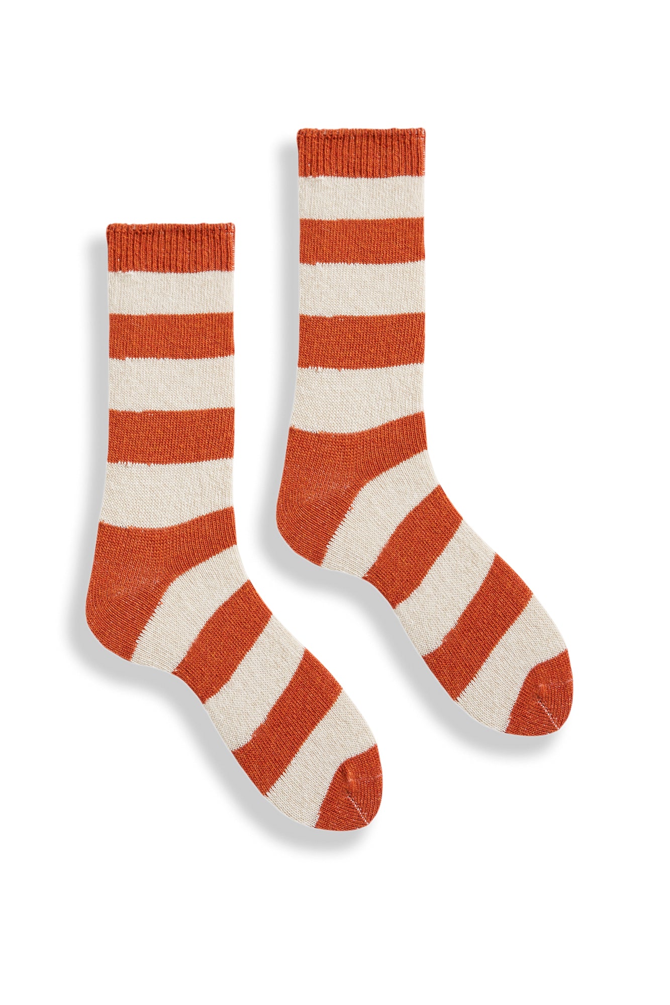 lisa b. wool cashmere women socks | rugby stripe crew in pumpkin