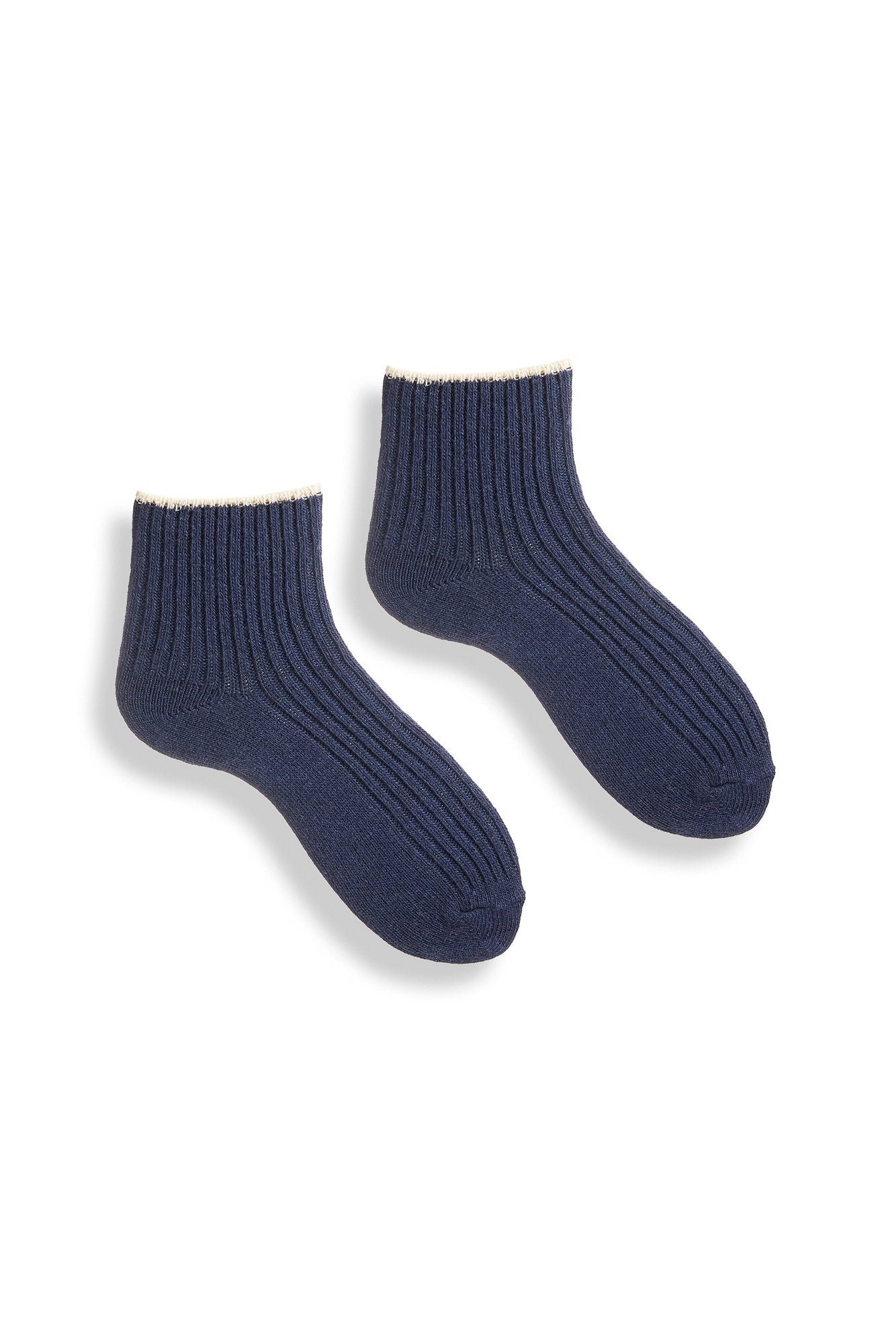lisa b. wool cashmere women socks | tipped rib shortie in navy