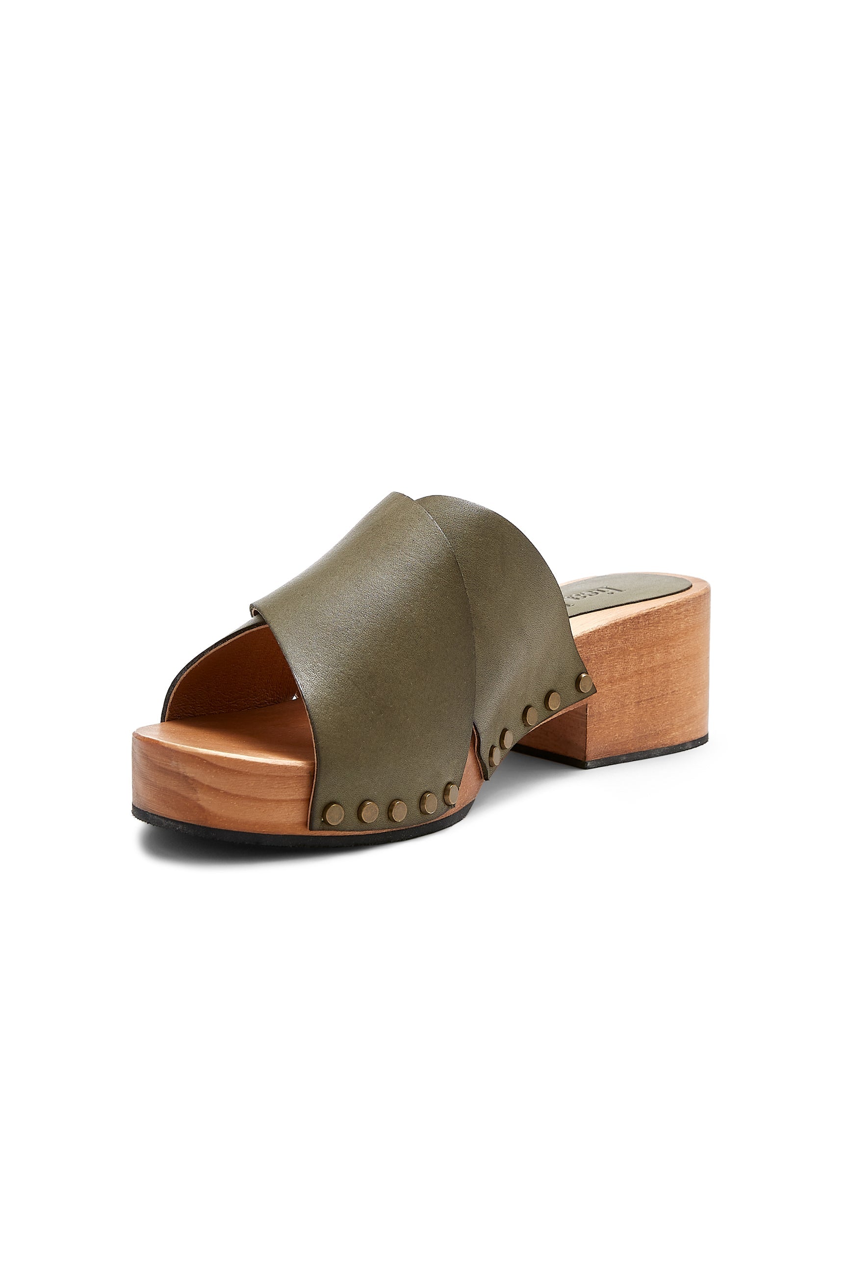 criss-cross slide clogs in olive - ships end of April Clogs lisa b. 